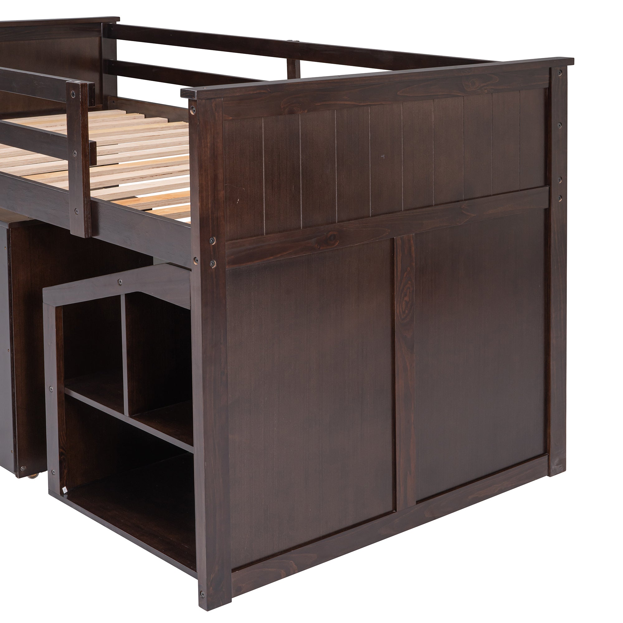 Loft Bed Low Study Twin Size Loft Bed With Storage Steps and Portable,Desk,Espresso(OLD SKU: LT000101AAP) - Atlantic Fine Furniture Melbourne FL