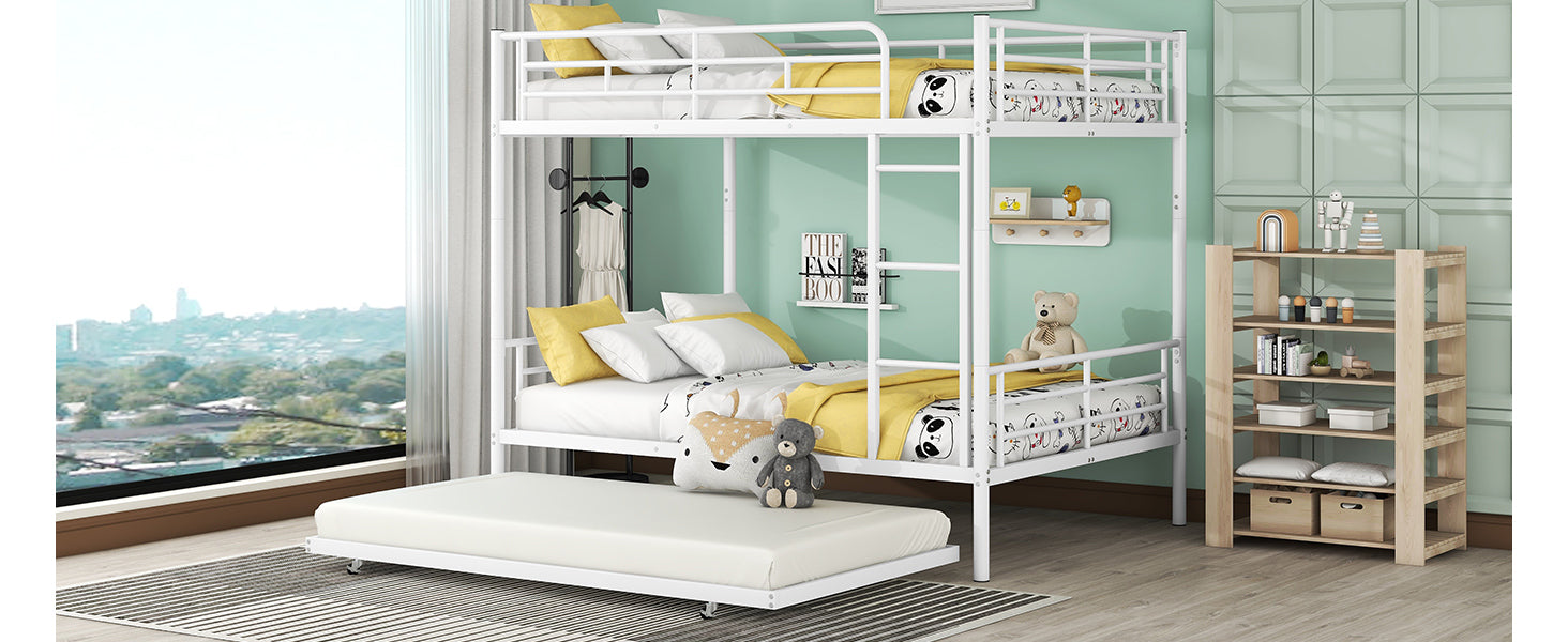 Full Over Full Metal Bunk Bed with Trundle, White - Atlantic Fine Furniture Melbourne FL