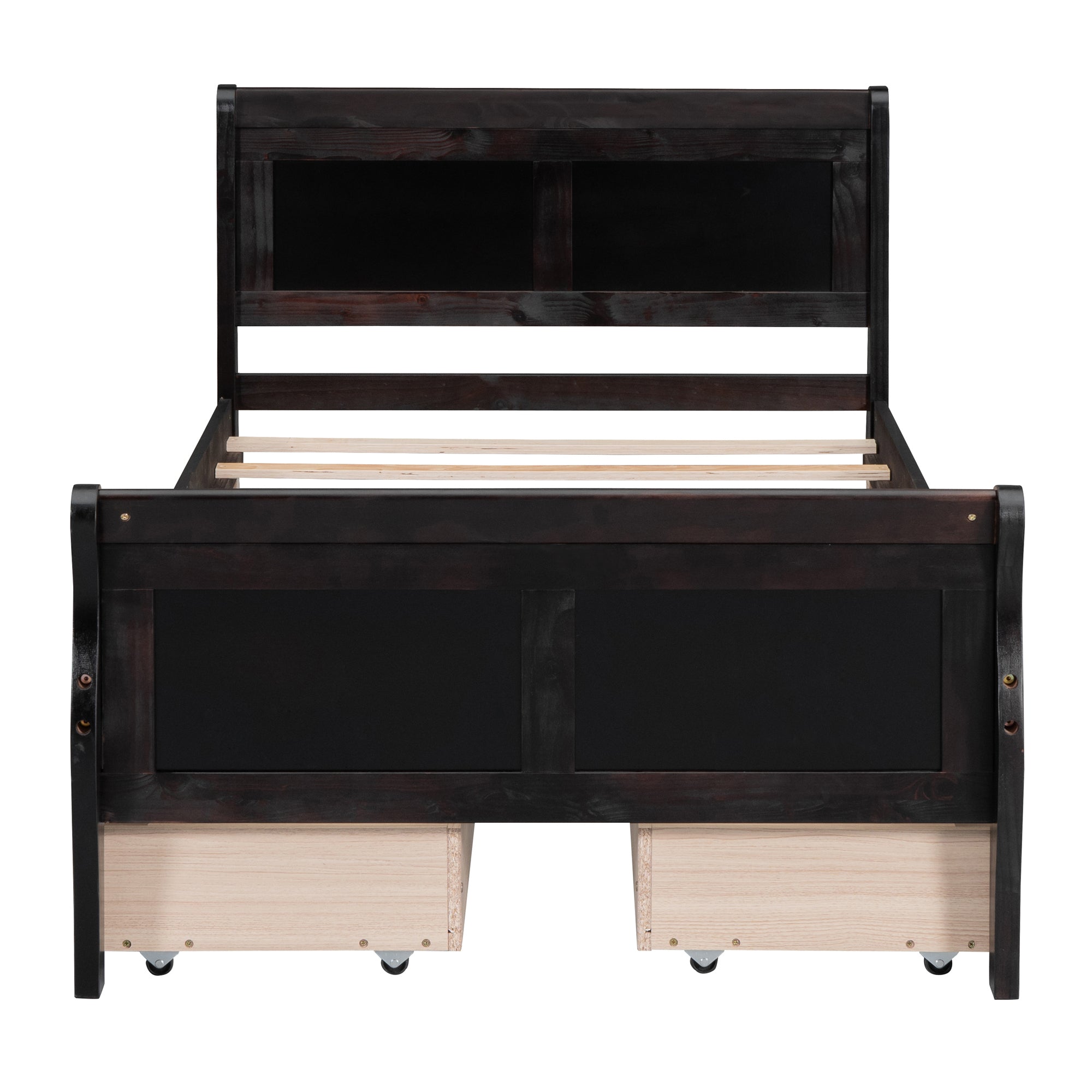 Twin Size Wood Platform Bed with 4 Drawers and Streamlined Headboard & Footboard, Espresso - Atlantic Fine Furniture Melbourne FL