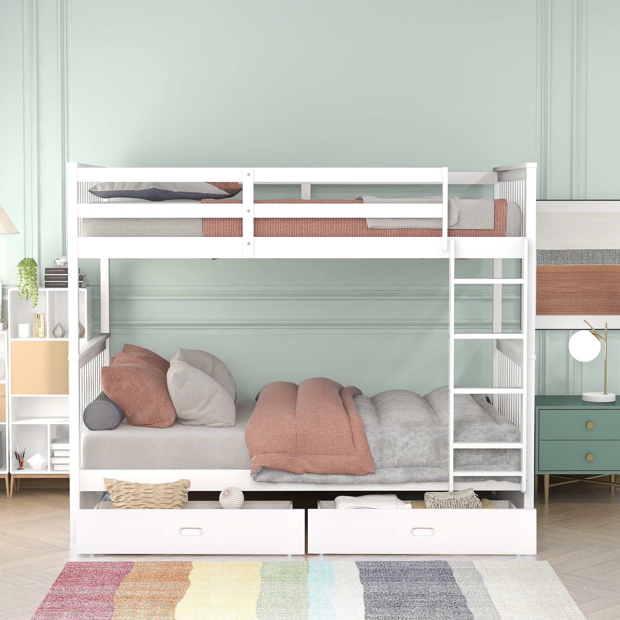 Twin-Over-Twin Bunk Bed with Ladders and Two Storage Drawers (White)(OLD SKU:LT000265AAK) - Atlantic Fine Furniture Melbourne FL