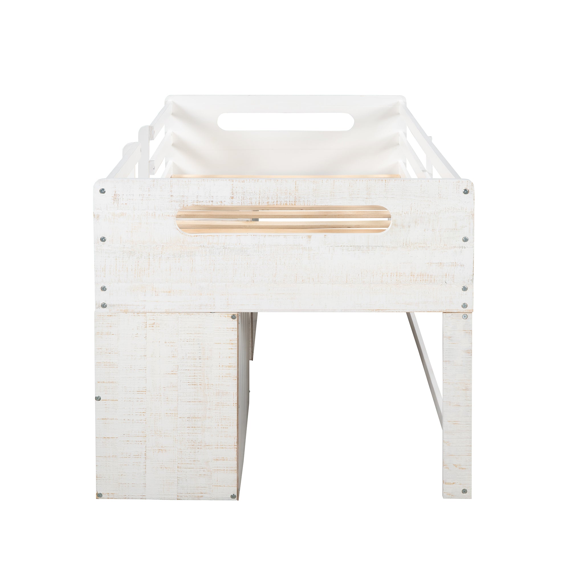 Twin size Loft Bed with Two Shelves and Two drawers (Antique White) - Atlantic Fine Furniture Melbourne FL