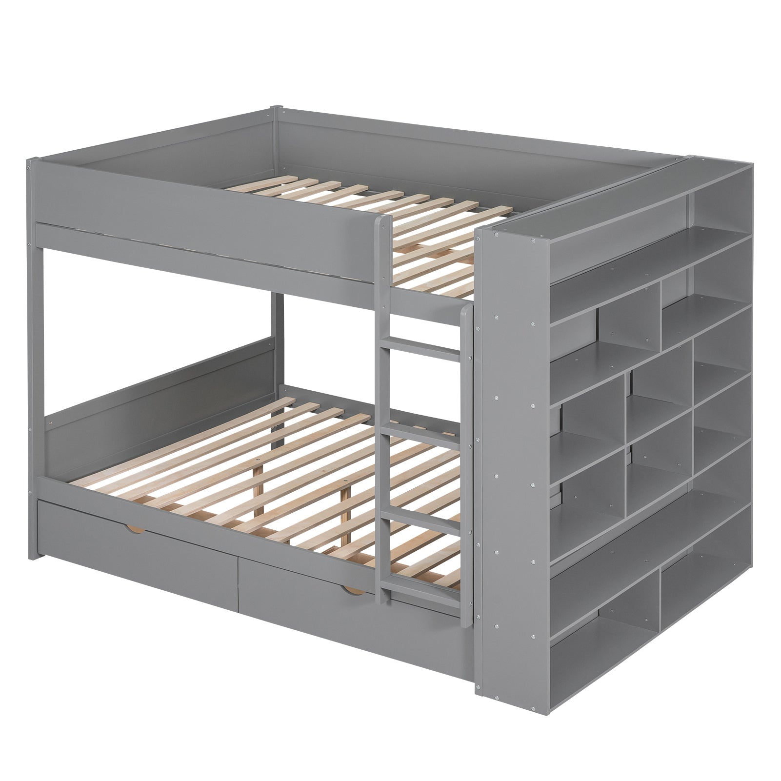 Full over Full Bunk Bed With 2 Drawers and Multi-layer Cabinet, Gray - Atlantic Fine Furniture Melbourne FL