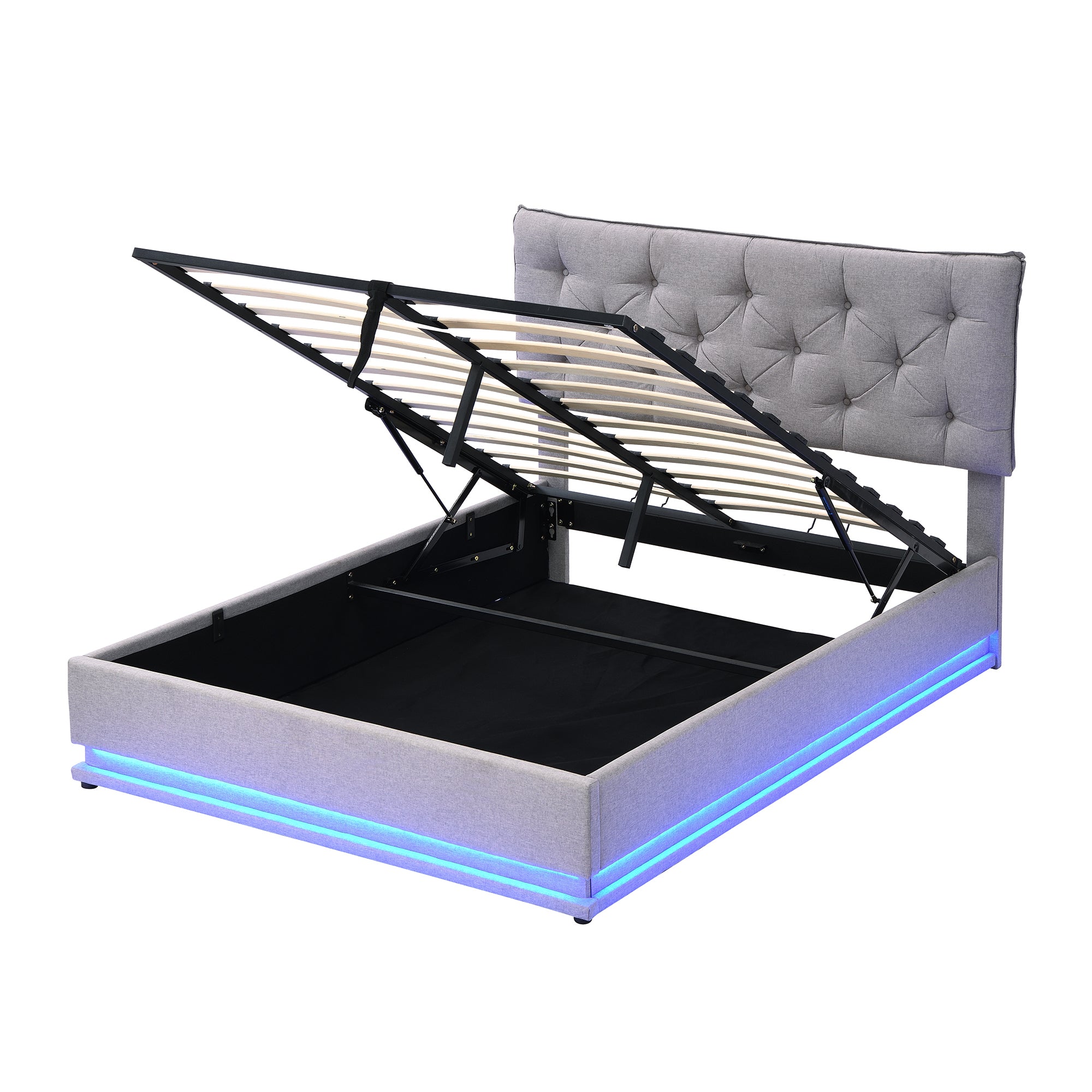 Full Size Upholstered Bed with Hydraulic Storage System and LED Light, Modern Platform Bed with Button-tufted Design Headboard, Gray - Atlantic Fine Furniture Melbourne FL