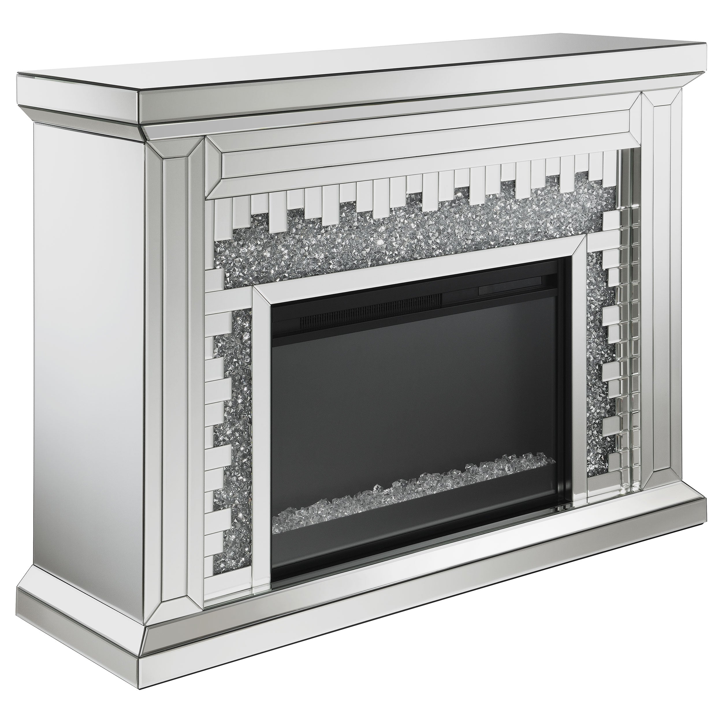 Gilmore Mirrored Freestanding Electric Fireplace Silver — view 1