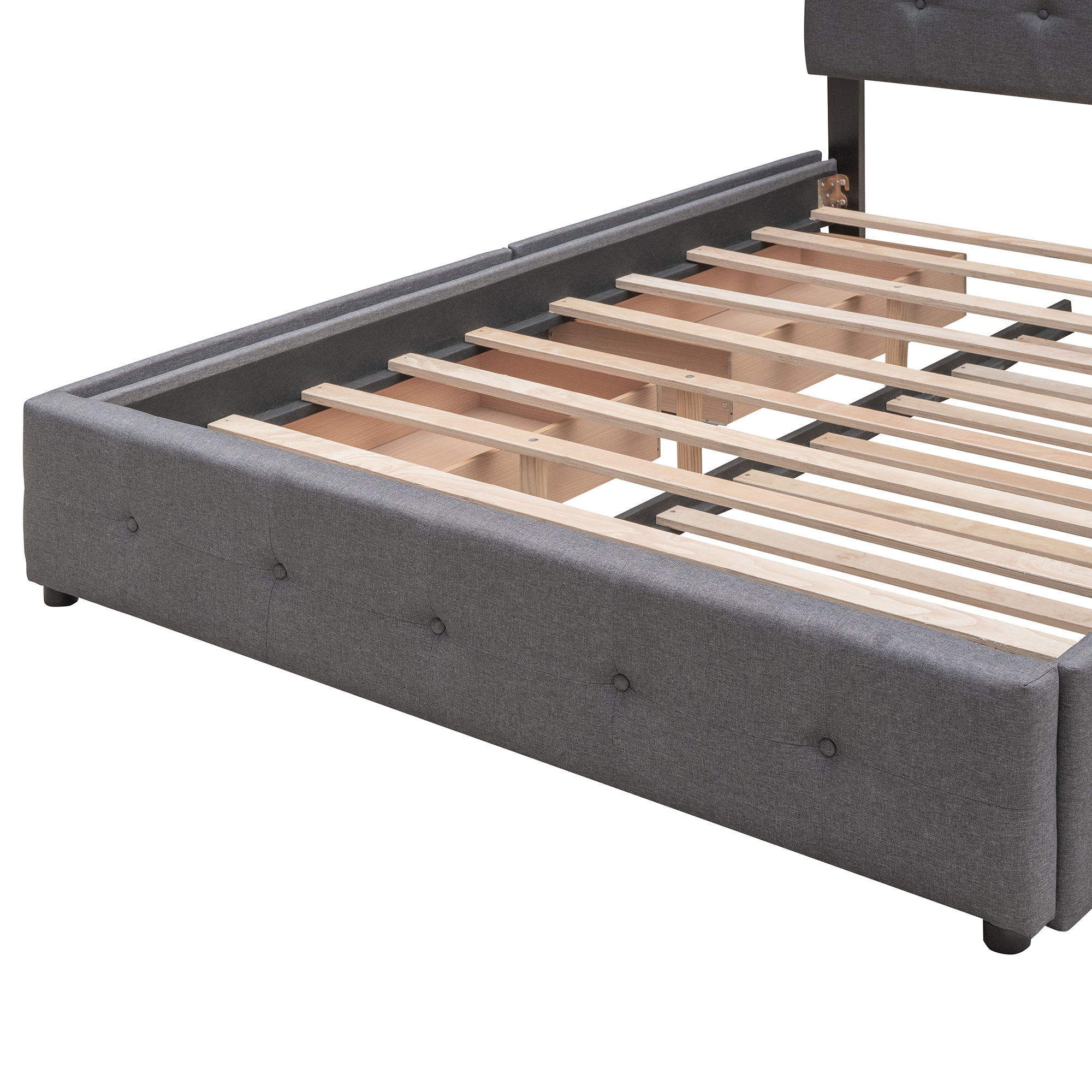 Upholstered Platform Bed with 2 Drawers and 1 Twin XL Trundle, Linen Fabric, Queen Size - Dark Gray(OLD SKU :LP000314AAE)