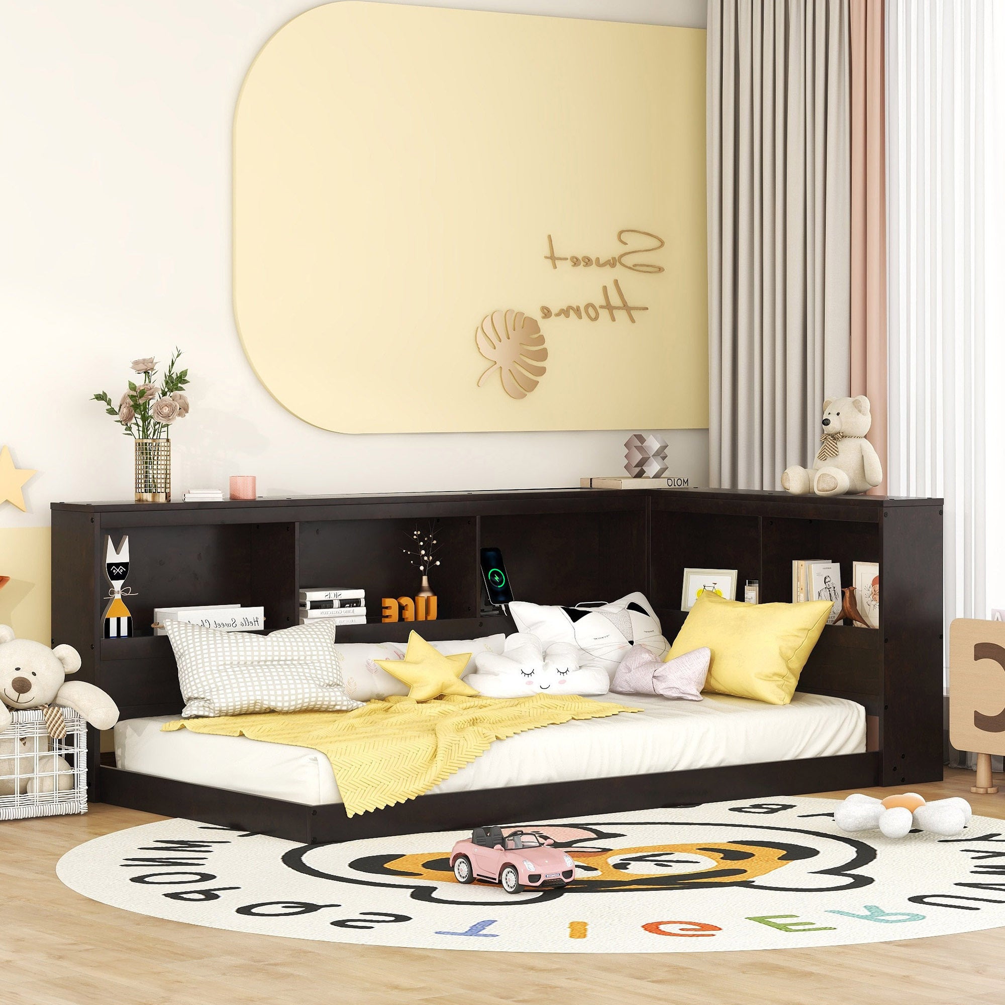 Wood Twin Size Daybed with Storage Cabinets and USB Ports, Espresso - Atlantic Fine Furniture Melbourne FL