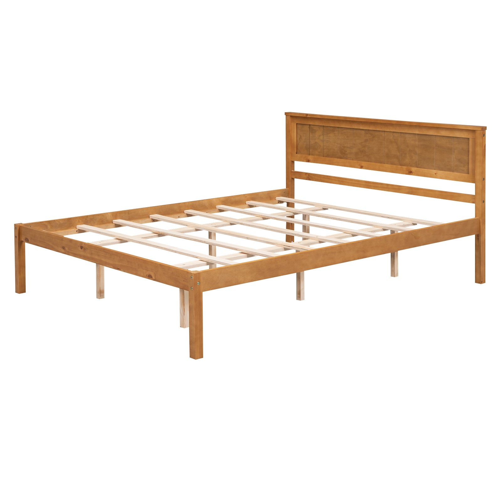 Platform Bed Frame with Headboard, Wood Slat Support, No Box Spring Needed, Queen, Oak - Atlantic Fine Furniture Melbourne FL