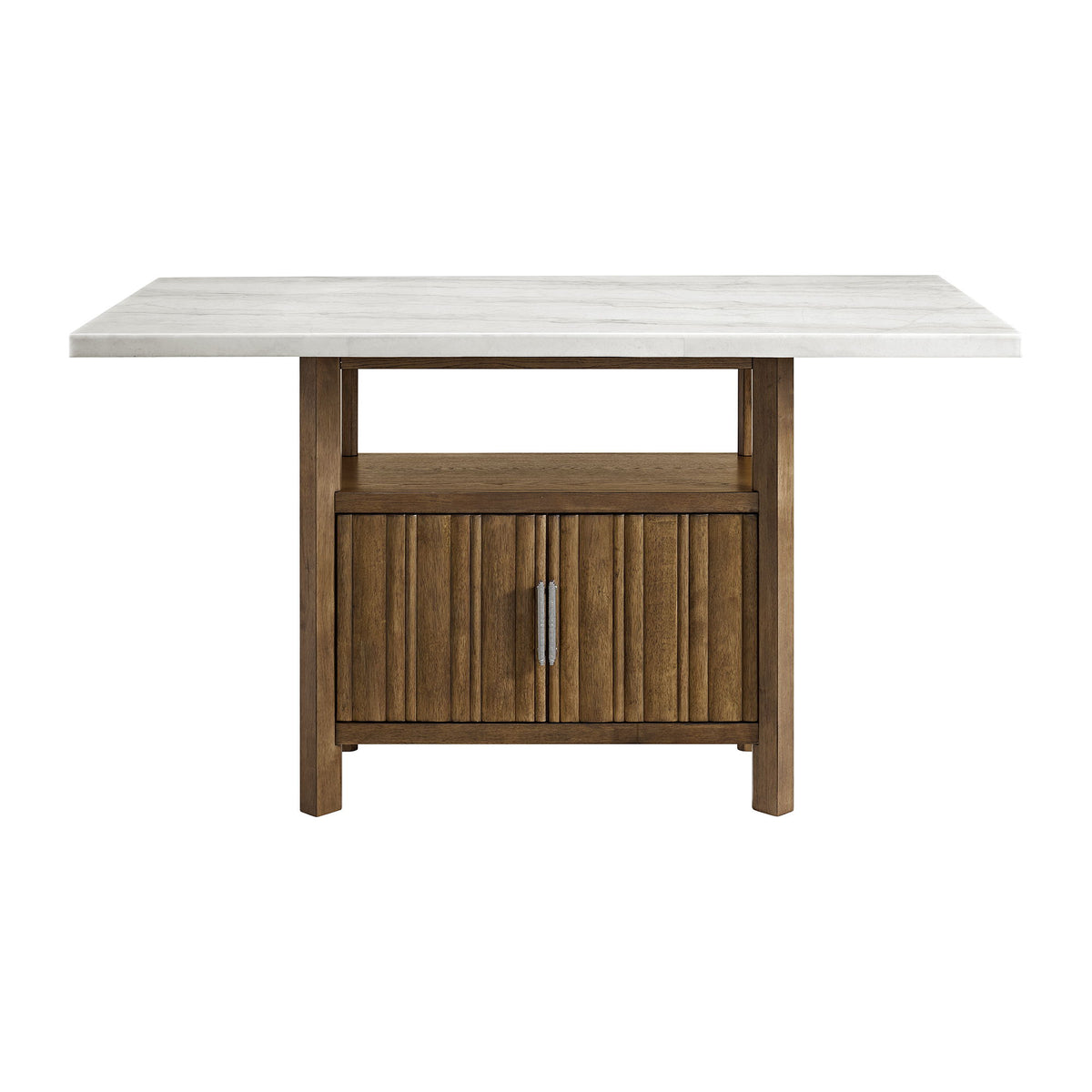 Carmela Rectangular Counter Table With Marble Top in Brown / White by Elements International, view 7