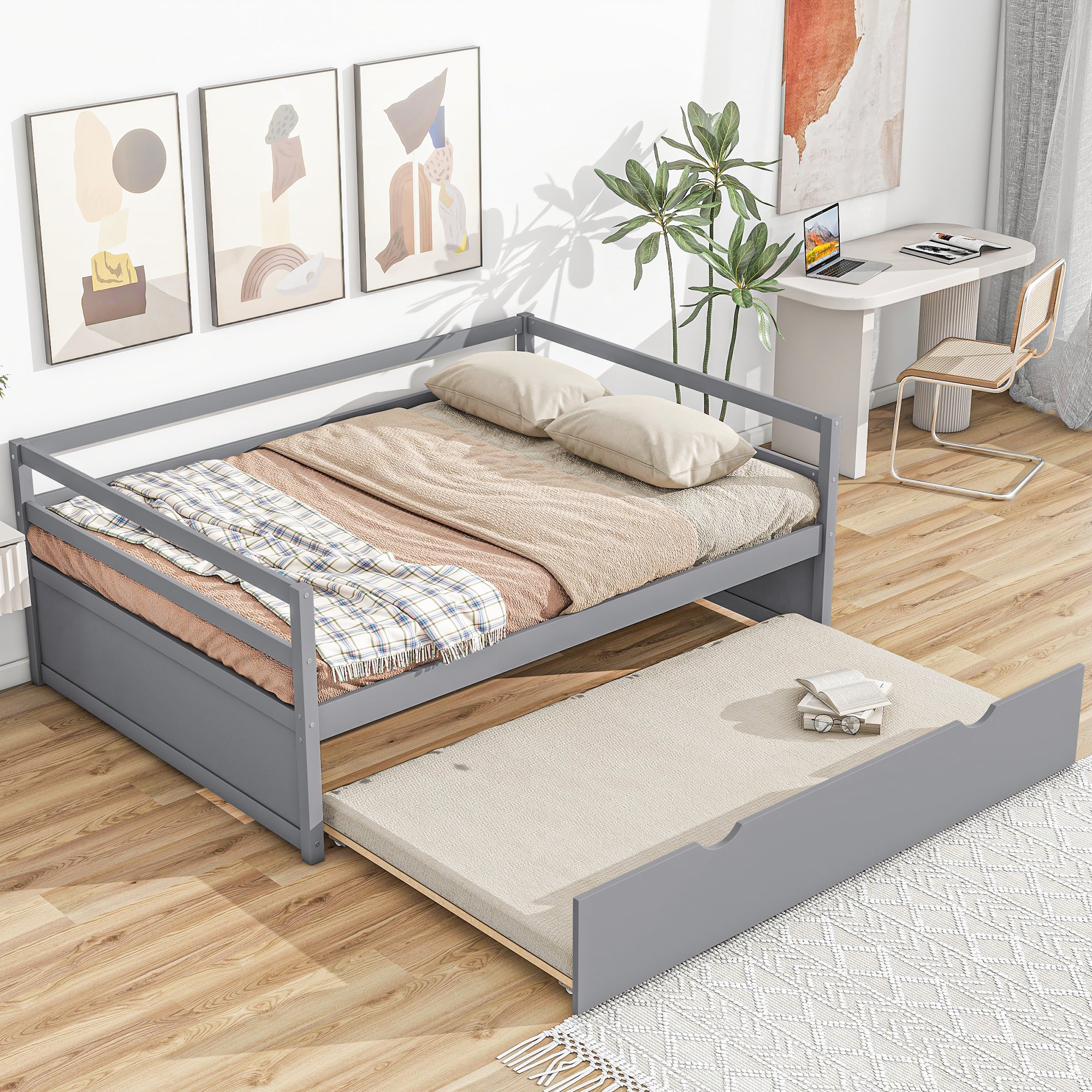 Twin Size Wood Daybed with Twin Size Trundle, Gray - Atlantic Fine Furniture Melbourne FL