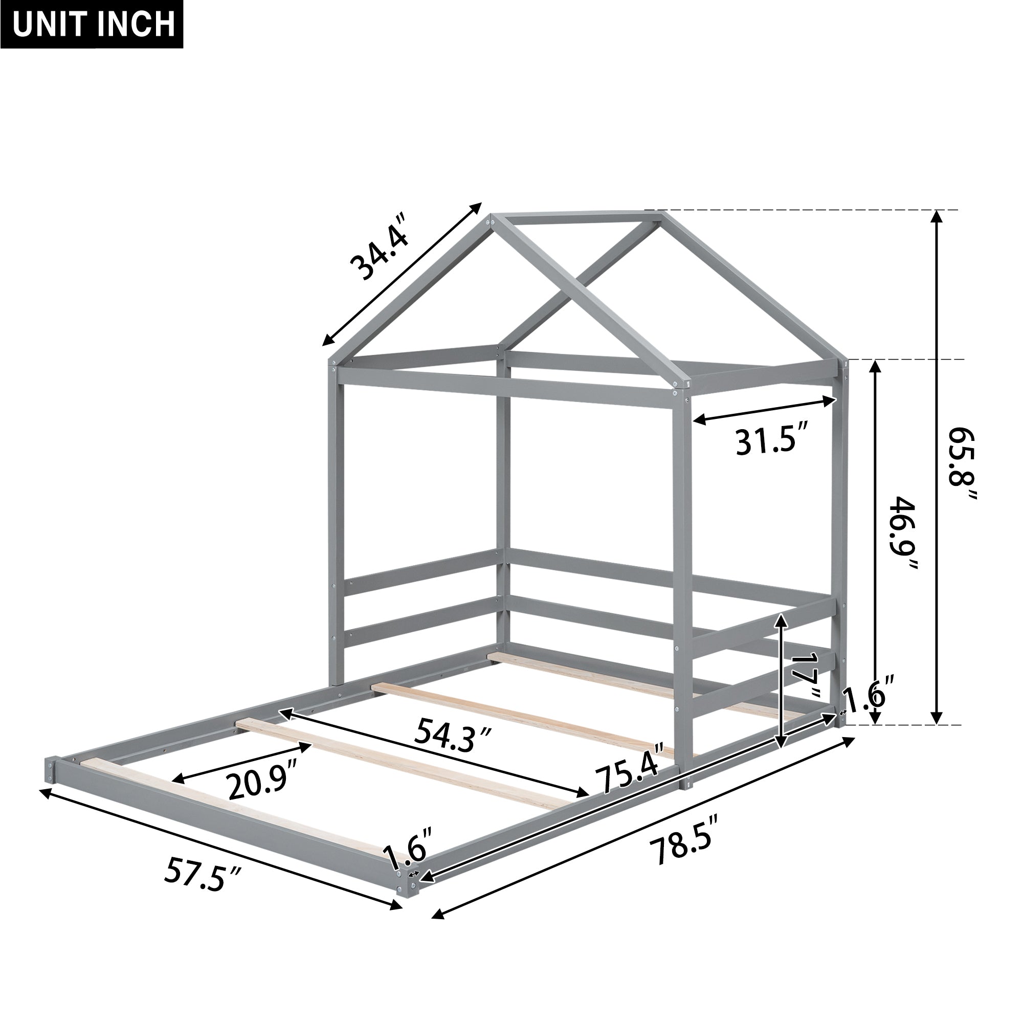 Wood Full Size House Bed with Guardrail, Grey - Atlantic Fine Furniture Melbourne FL
