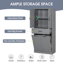 Modern Bathroom Storage Cabinet With Two Laundry Baskets, One Drawer, Adjustable Shelf