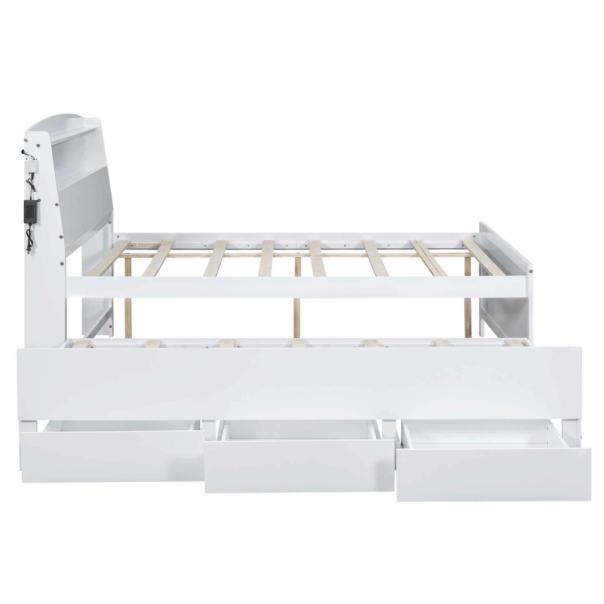 Full Size Platform Bed with Storage LED Headboard, Twin Size Trundle and 3 Drawers, White - Atlantic Fine Furniture Melbourne FL