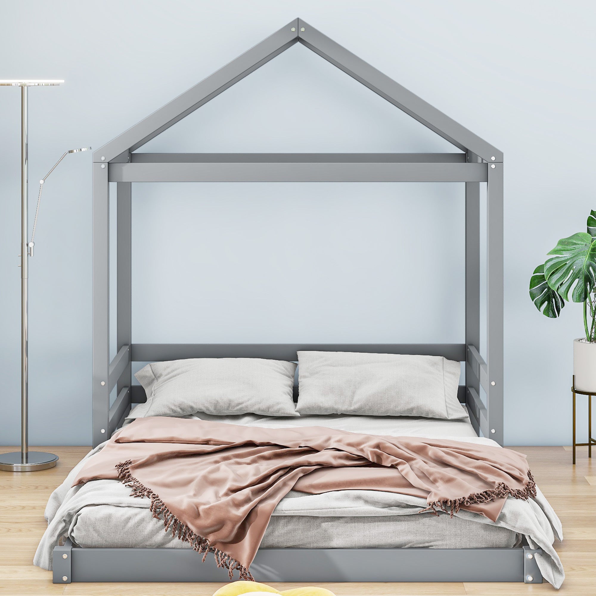 Wood Full Size House Bed with Guardrail, Grey - Atlantic Fine Furniture Melbourne FL