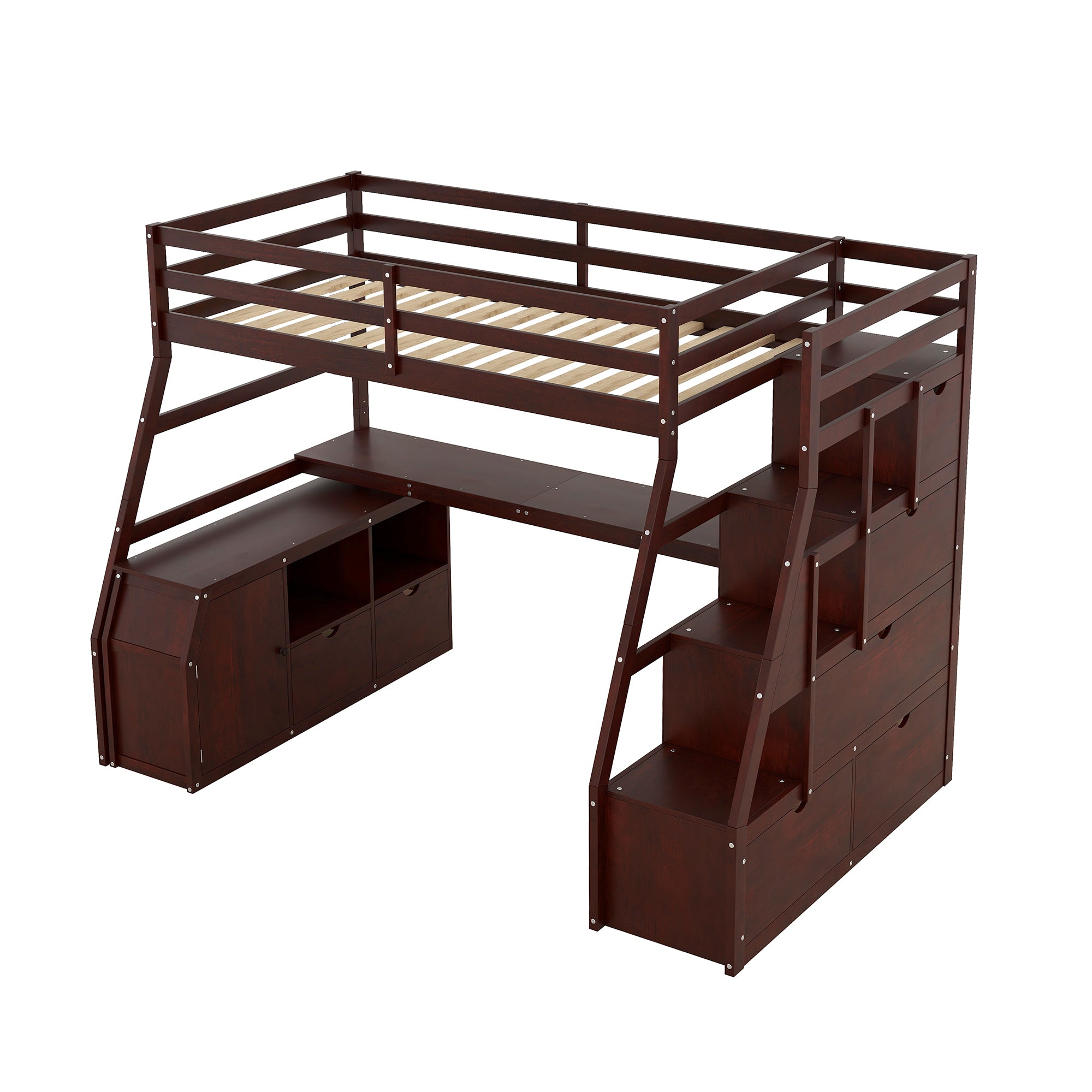 Twin Size Loft Bed with 7 Drawers 2 Shelves and Desk - Espresso - Atlantic Fine Furniture Melbourne FL