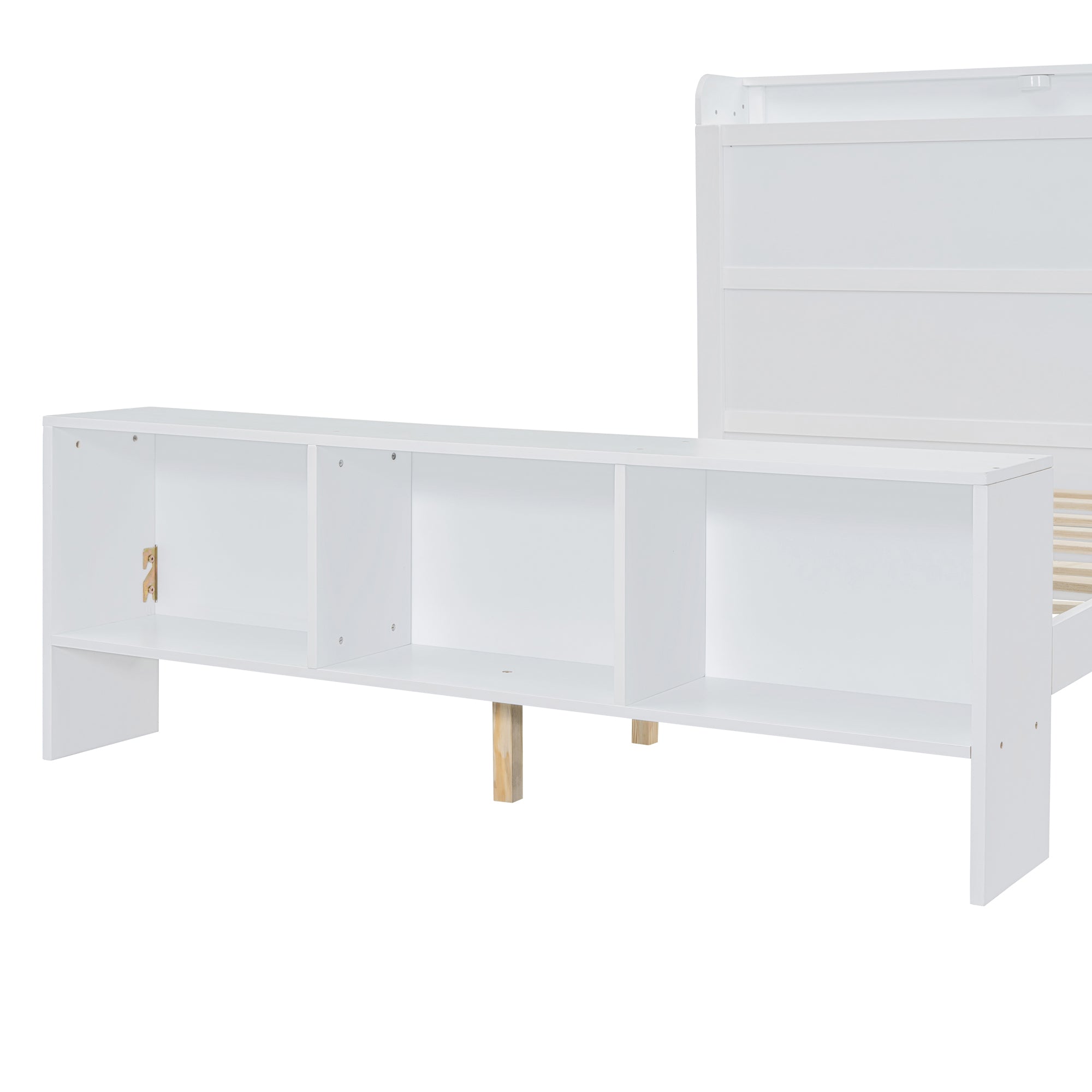 Full Size Platform Bed with built-in shelves, LED Light and USB ports, White - Atlantic Fine Furniture Melbourne FL