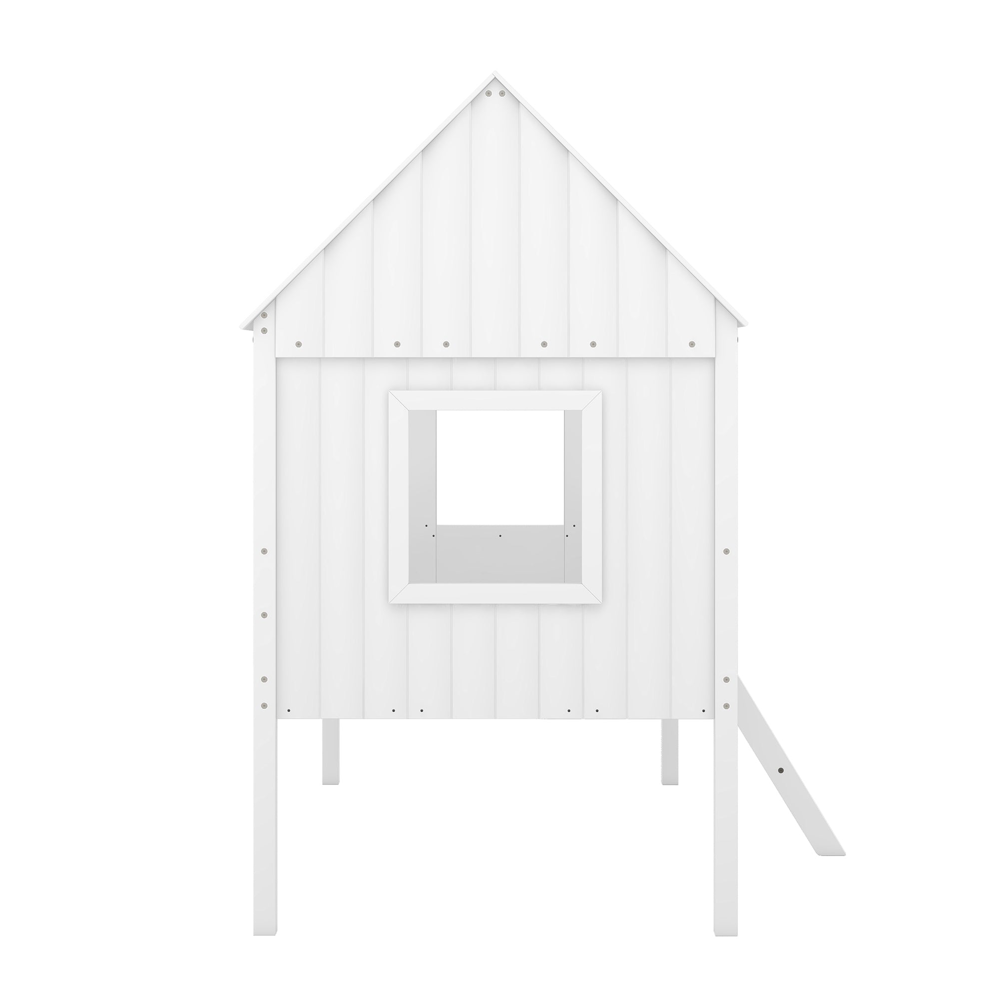 Twin Size Low Loft Wood House Bed with Two Side Windows (White)(OLD SKU: LP000037AAK)