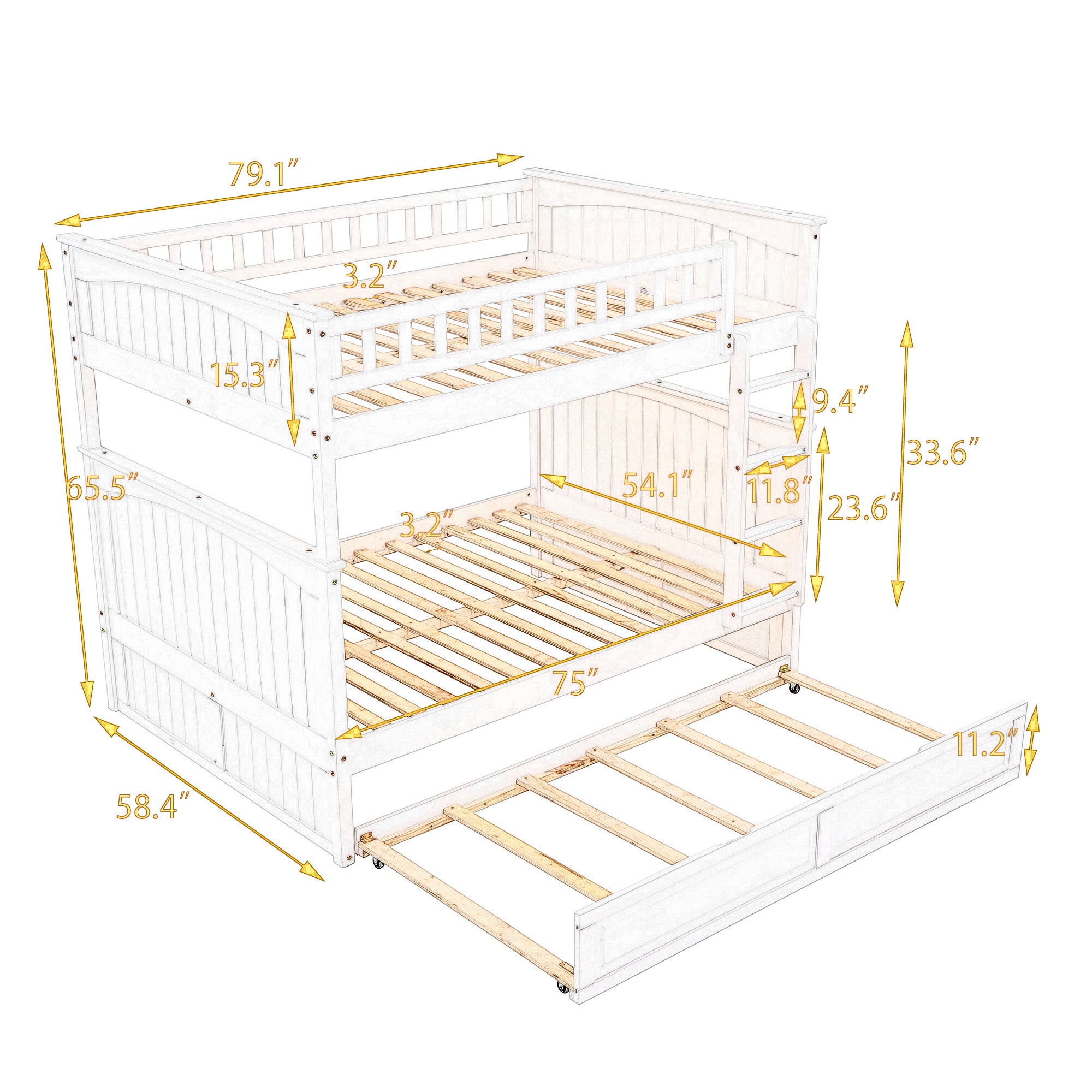Full Over Full Bunk Bed with Twin Size Trundle, Pine Wood Bunk Bed with Guardrails, White (Old SKU:LP000044AAK) - Atlantic Fine Furniture Melbourne FL