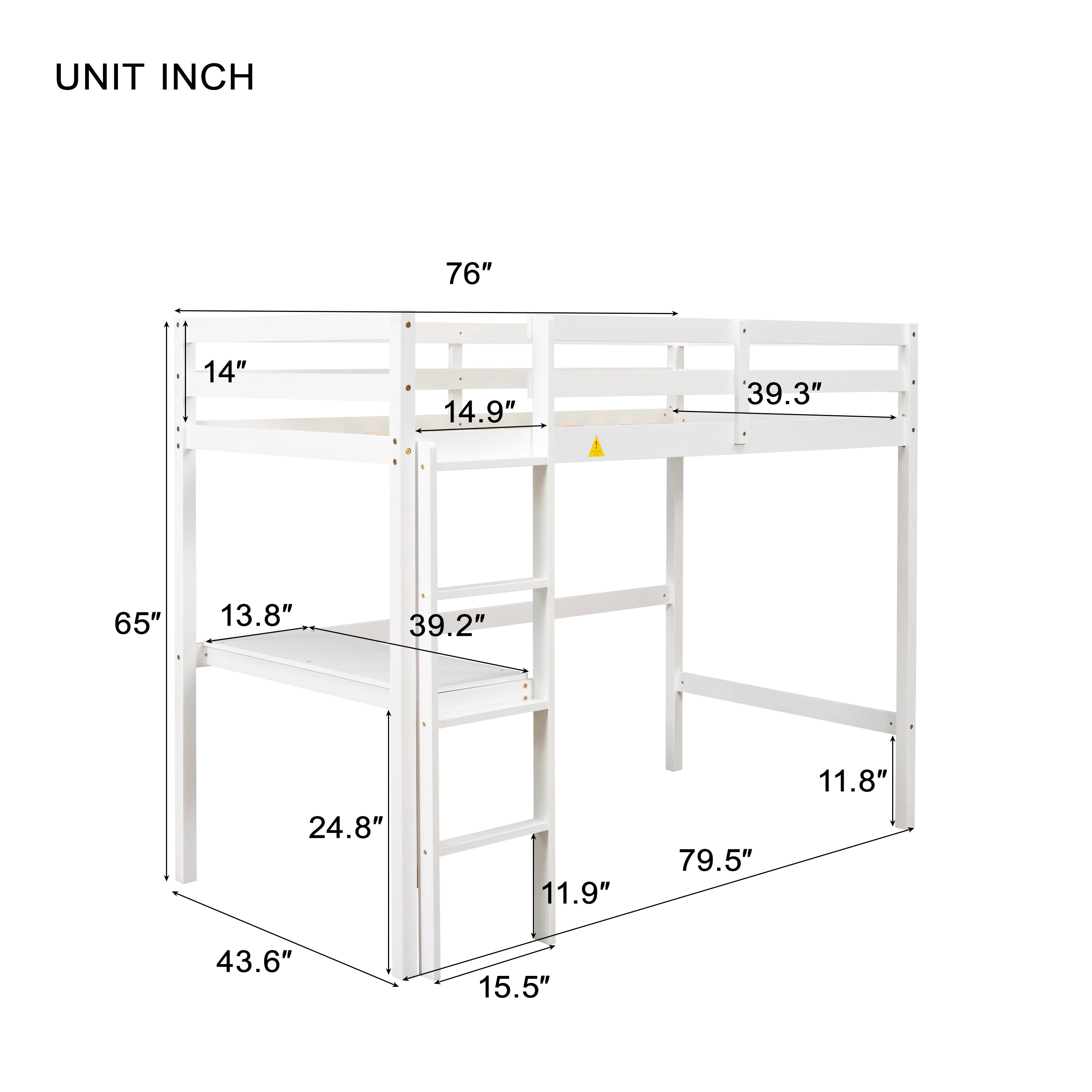 Twin Loft Bed with built-in desk,White(Old SKU:W50450911)