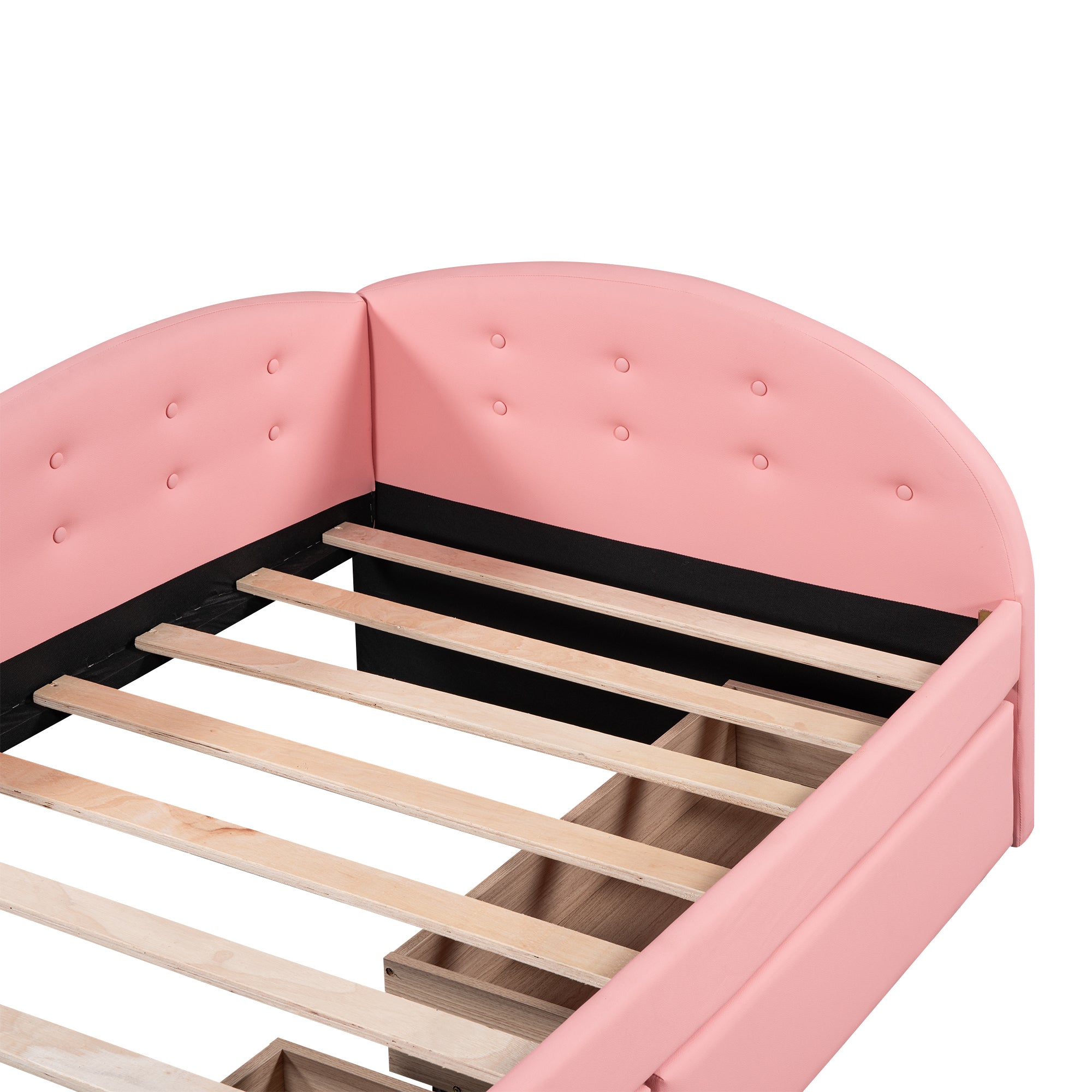 Twin Size PU Upholstered Tufted Daybed with Two Drawers and Cloud Shaped Guardrail, Pink - Atlantic Fine Furniture Melbourne FL