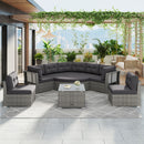 Elegant Patio Furniture Set Outdoor Daybed Rattan Sectional With Cushions And Center Table - Gray