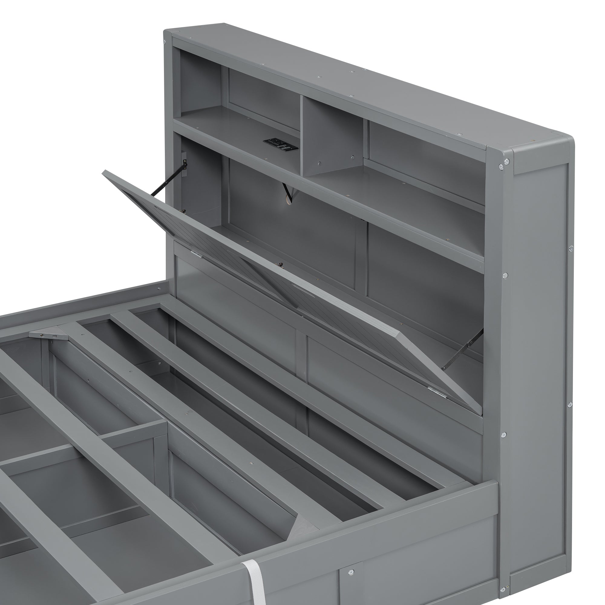 Wood Full Size Hydraulic Platform Bed with Storage LED Headboard, Charging Station and 2 Drawers, Gray - Atlantic Fine Furniture Melbourne FL