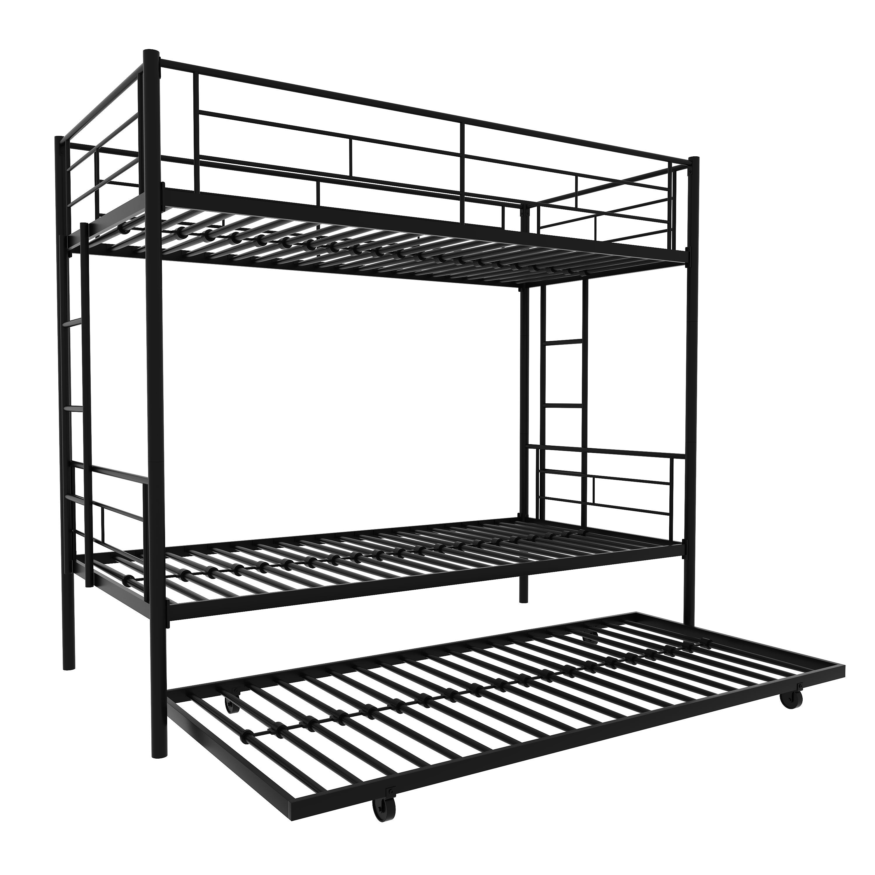 Twin Over Twin Metal Bunk Bed Frame with Trundle(Upgrade reinforcement version) - Atlantic Fine Furniture Melbourne FL