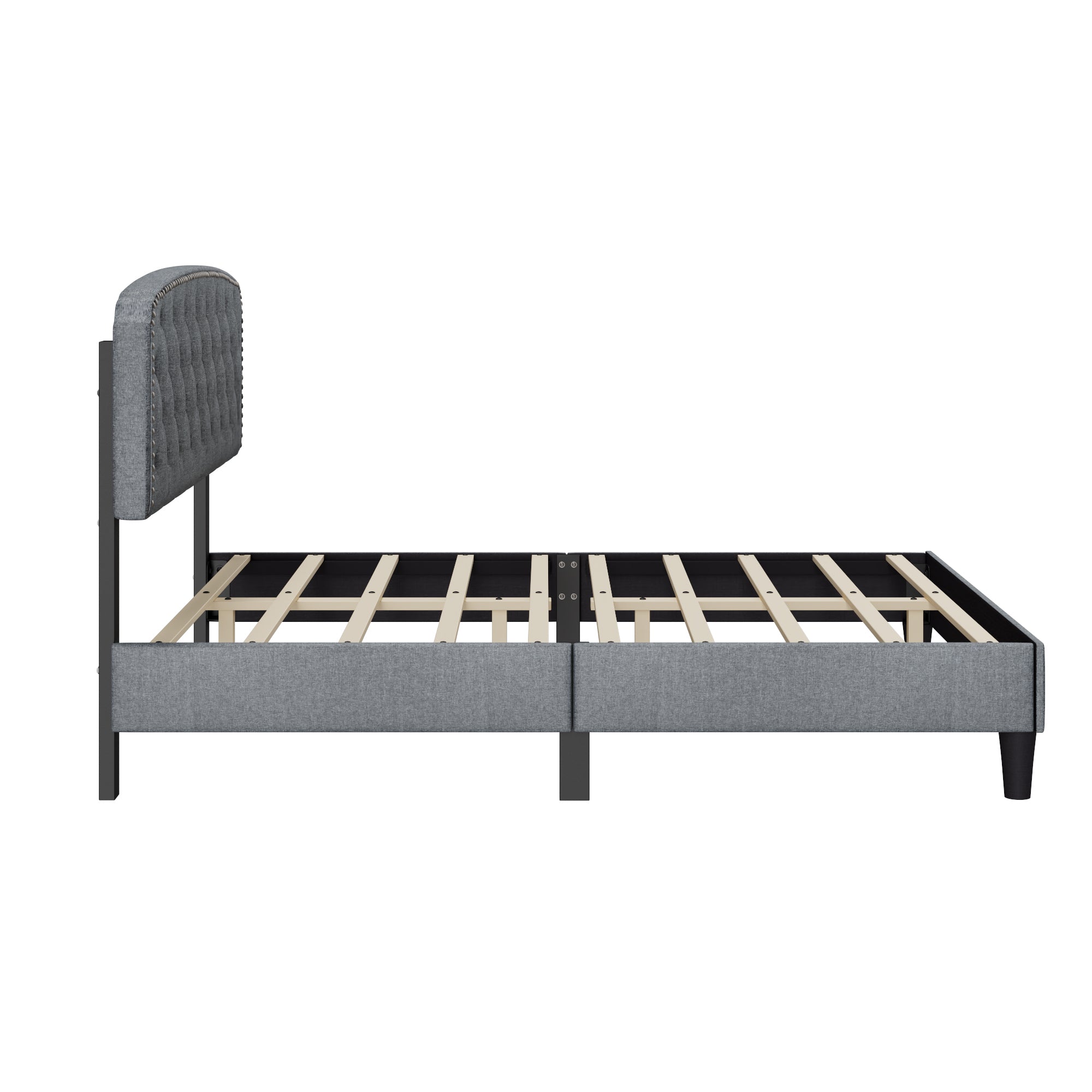 Queen size Adjustable Headboard with Fine Linen Upholstery and Button Tufting for Bedroom, Wave Top LIGHT GREY