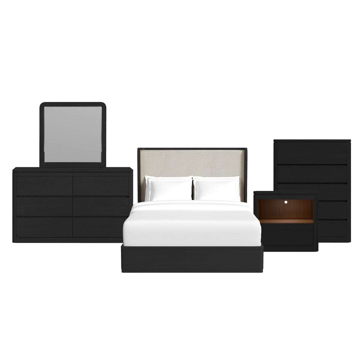 Rosalie Upholstered Bedroom Set in Black by Elements International, view 4