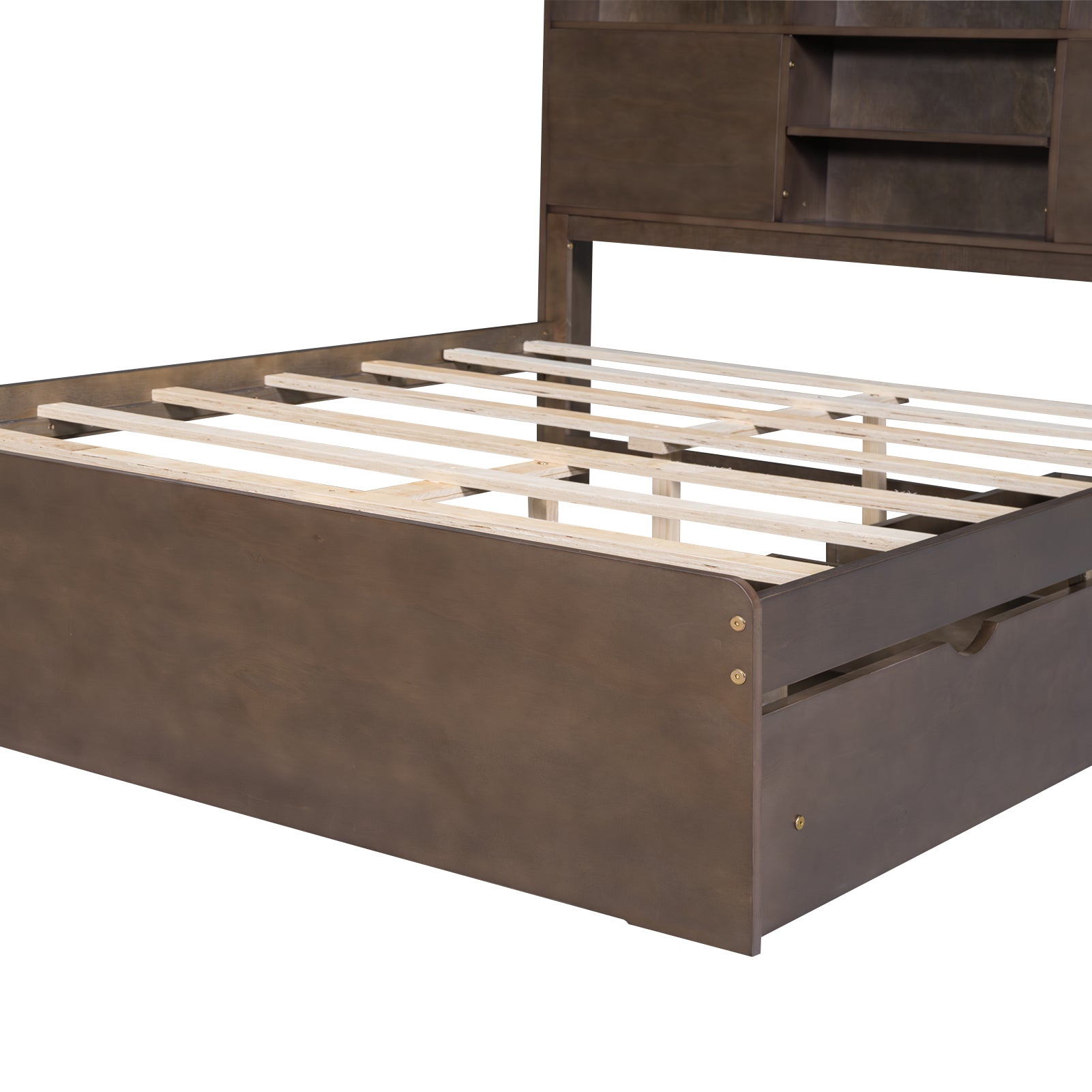 Full Size Wood Platform Bed with House-shaped Storage Headboard and 2 Drawers, Walnut - Atlantic Fine Furniture Melbourne FL