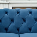 Chesterfield Velvet Fabric Sofa With Roll Armrest And Nailhead, Mid Century 2 Seater Couch In Blue