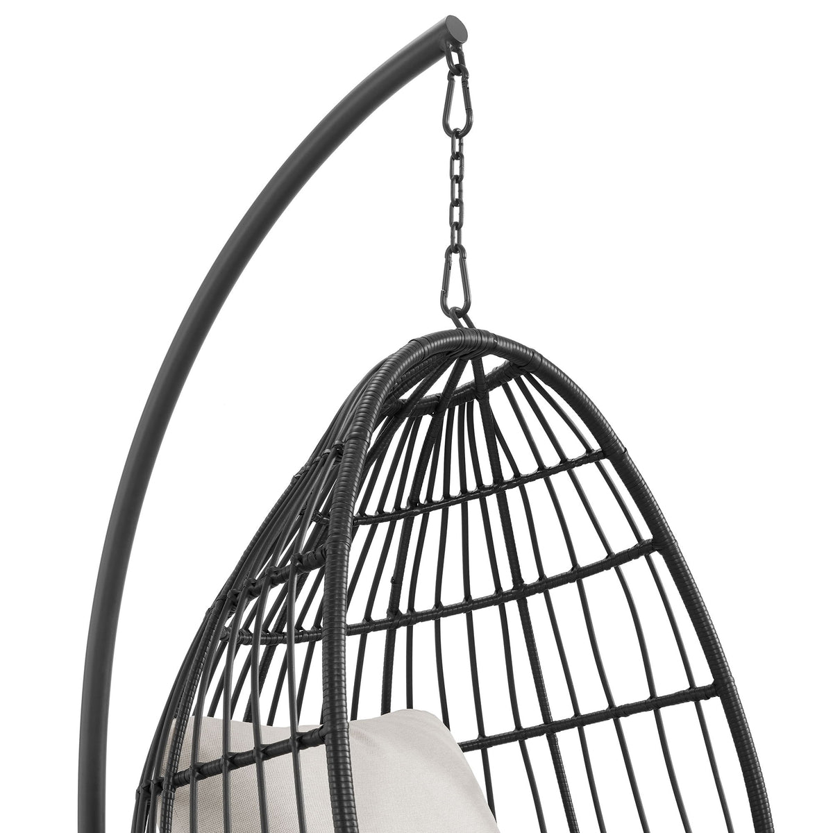 Playa Swing Egg Chair With Base And Pillar in Dark Gray / Beige by Elements International, view 4