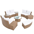 10 Piece Outdoor Sectional Half Round Patio Rattan Sofa Set