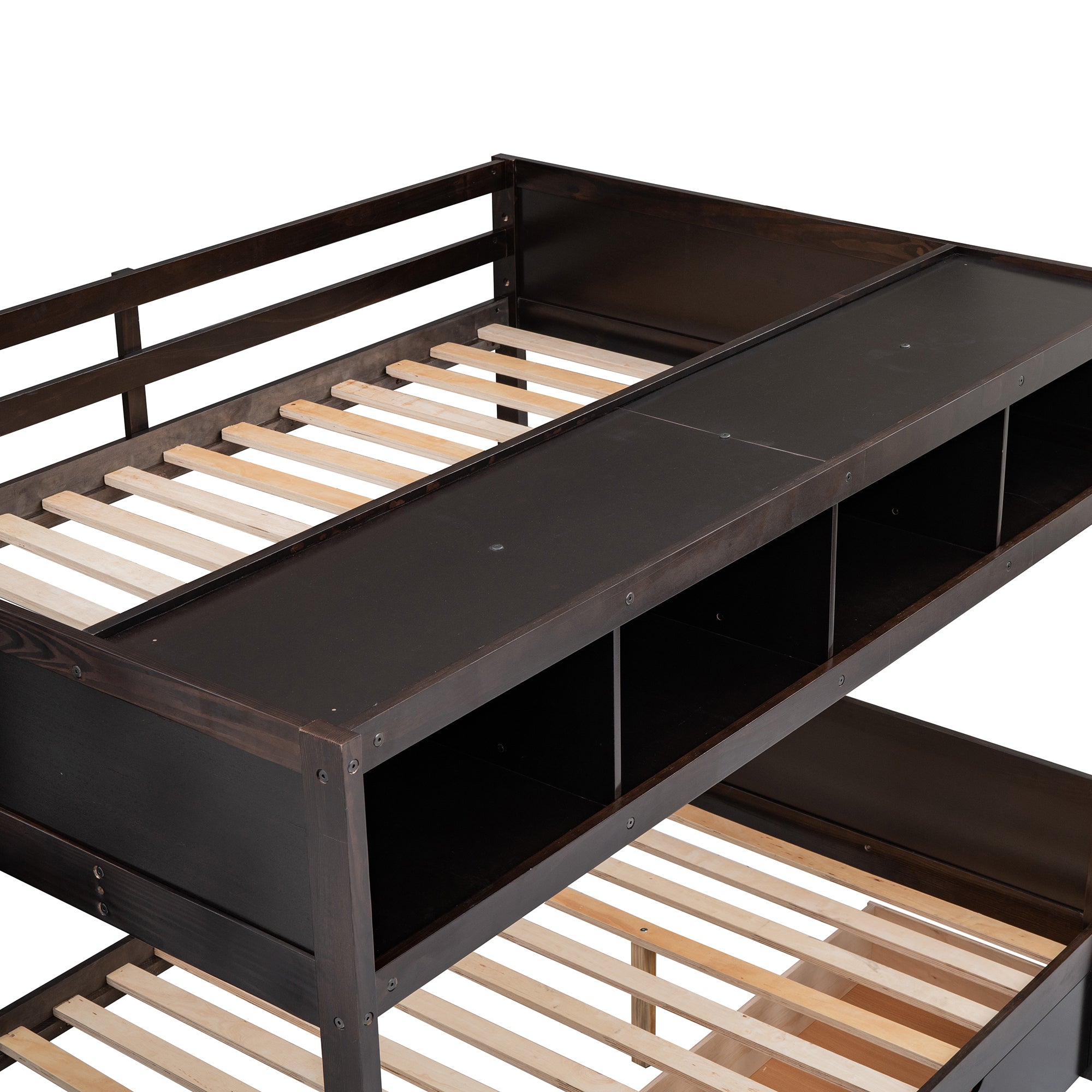 Twin over Full Bunk Bed with Shelfs, Storage Staircase and 2 Drawers, Espresso - Atlantic Fine Furniture Melbourne FL