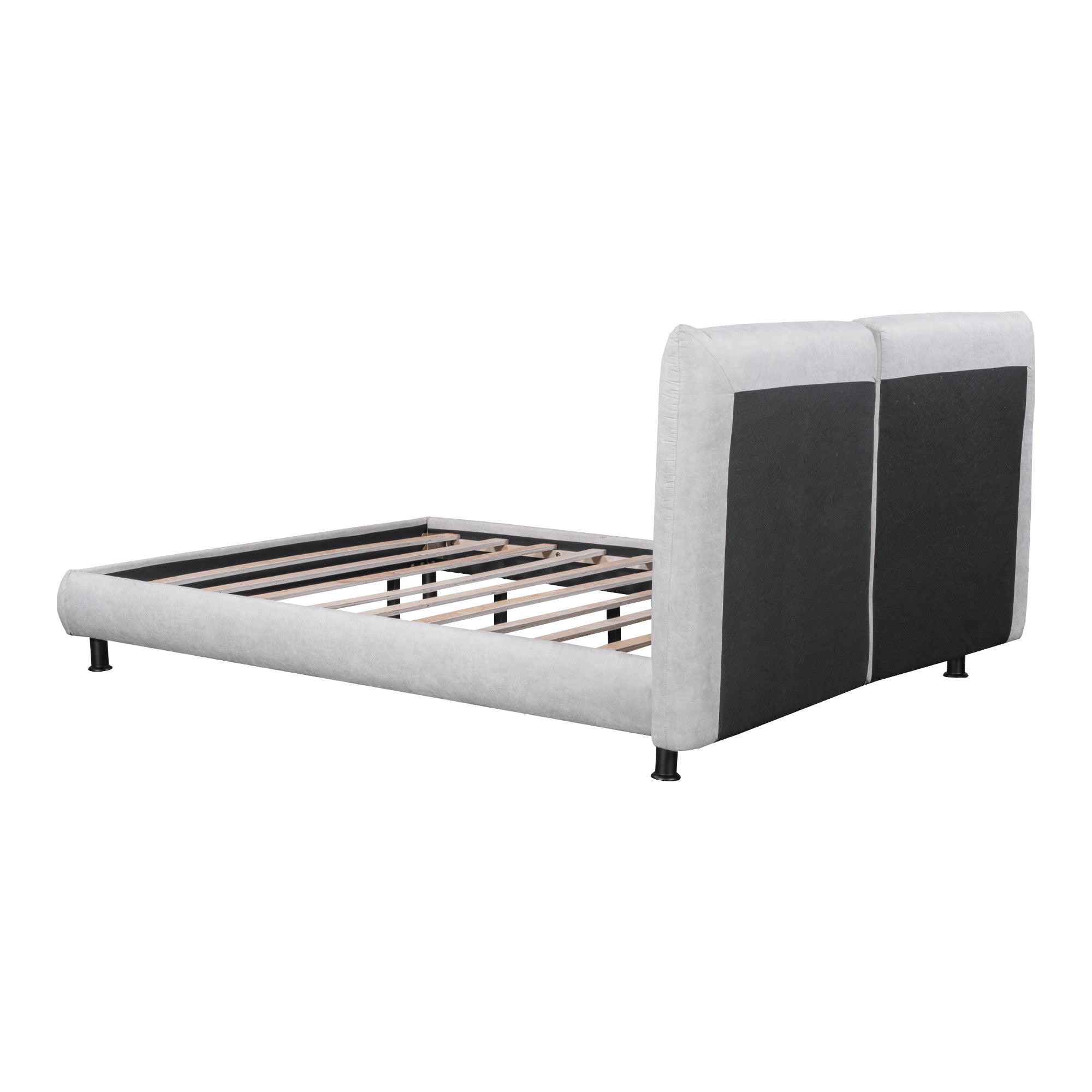 Queen Size Upholstered Platform Bed with Two Large Headrests and Thick Fabric, Polyester, Beige - Atlantic Fine Furniture Melbourne FL