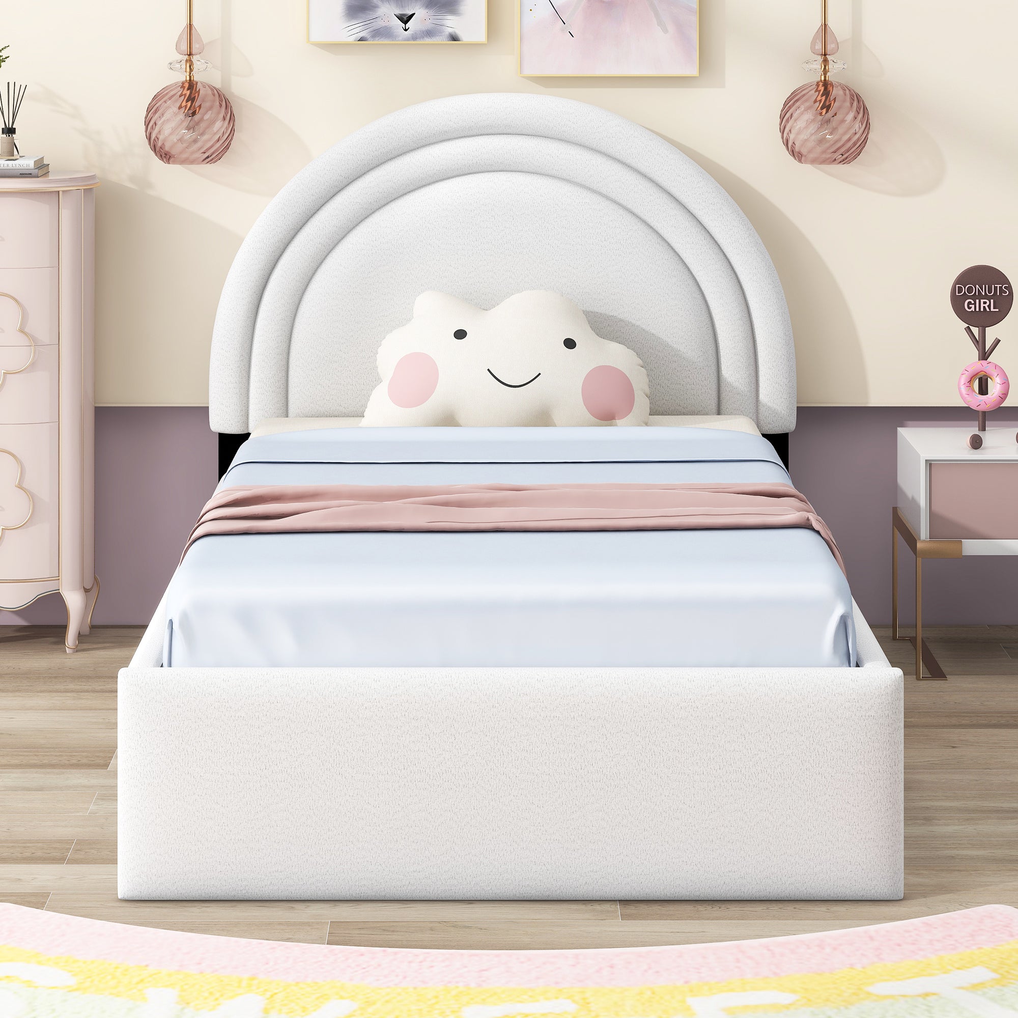 Teddy Upholstered Platform Bed With Four drawers, Twin, White - Atlantic Fine Furniture Melbourne FL
