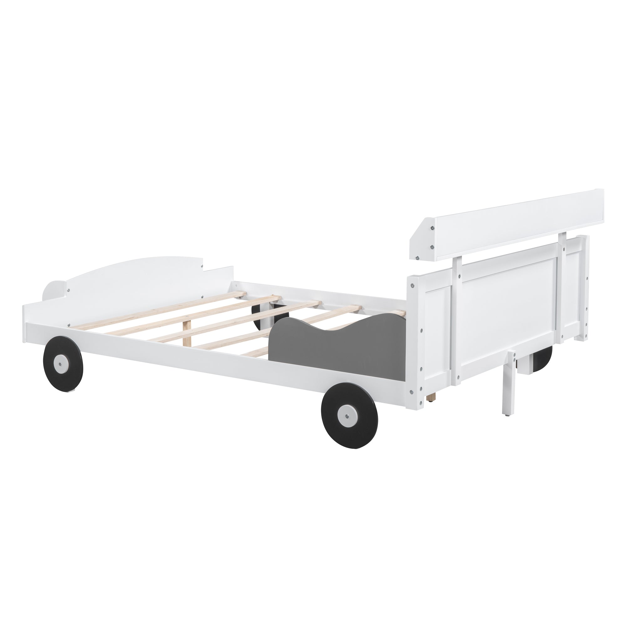 Full Size Car-Shaped Platform Bed,Full Bed with Storage Shelf for Bedroom,White - Atlantic Fine Furniture Melbourne FL