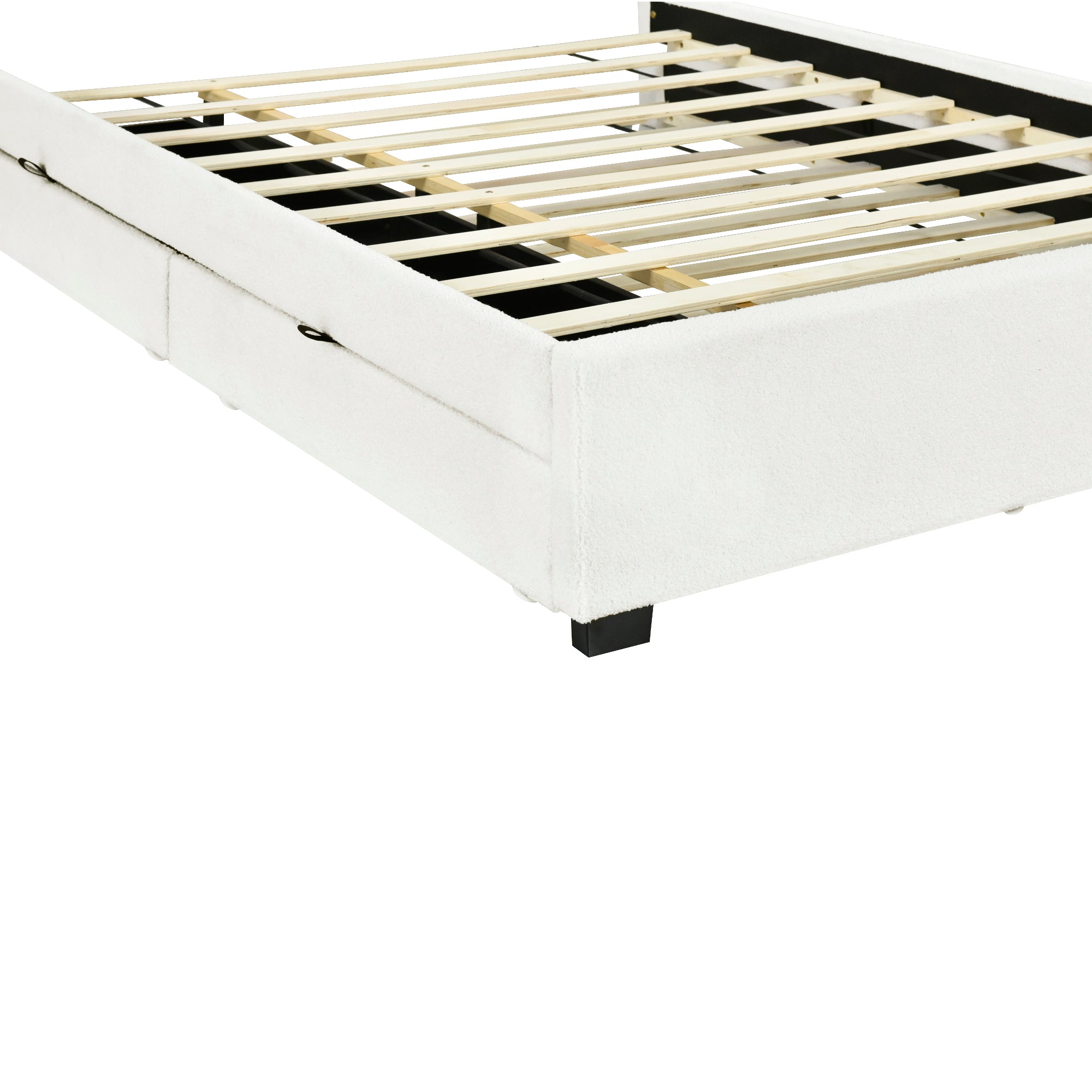 Queen Size Upholstered Platform Bed with LED Frame, with Twin XL Size Trundle and 2 drawers, Teddy Fleece, White - Atlantic Fine Furniture Melbourne FL