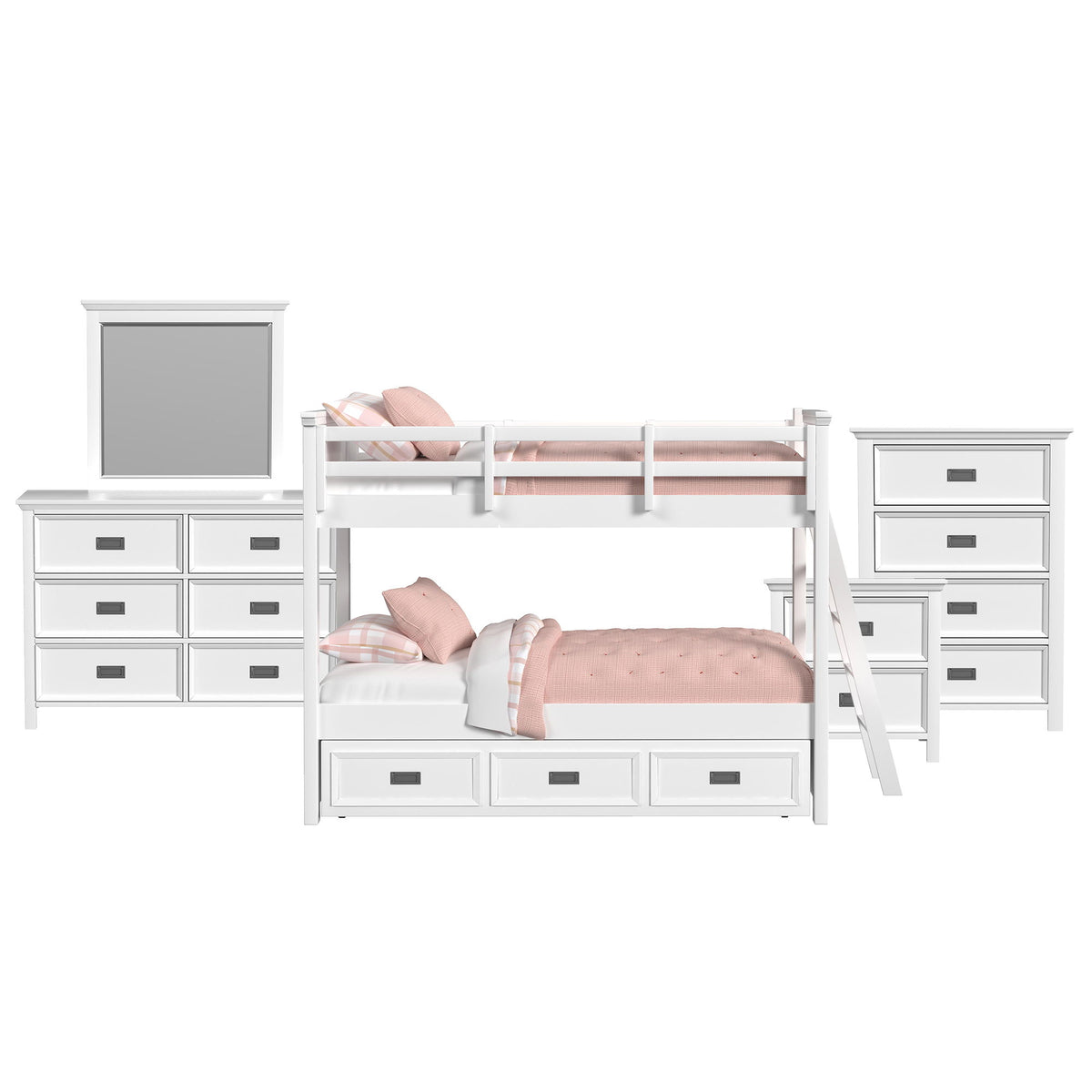 Hampton Kids Bunk With Ladder And Trundle Bedroom Set in Black by Elements International, view 6