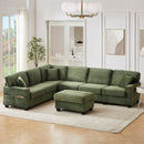Upholstered U-Shaped Sectional Sofa With Movable Ottoman And Side Storage Pockets