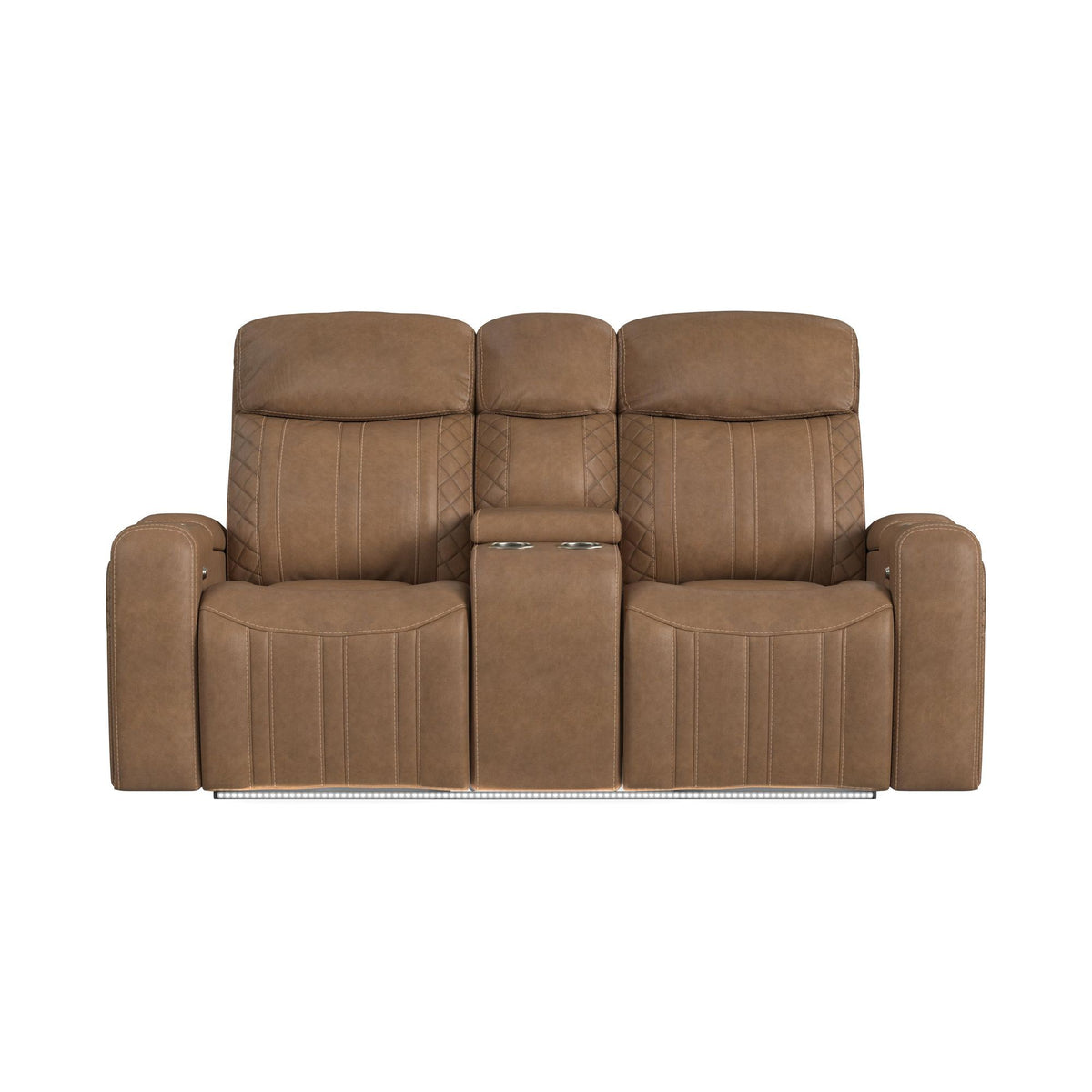 Side Kick Loveseat With Console, Cupholders And White Led Light in Simba Saddle by Elements International, view 4