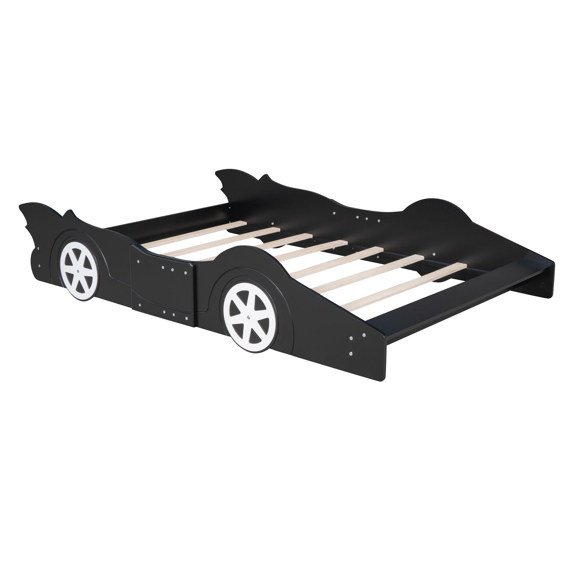 Full Size Race Car-Shaped Platform Bed with Wheels,Black - Atlantic Fine Furniture Melbourne FL