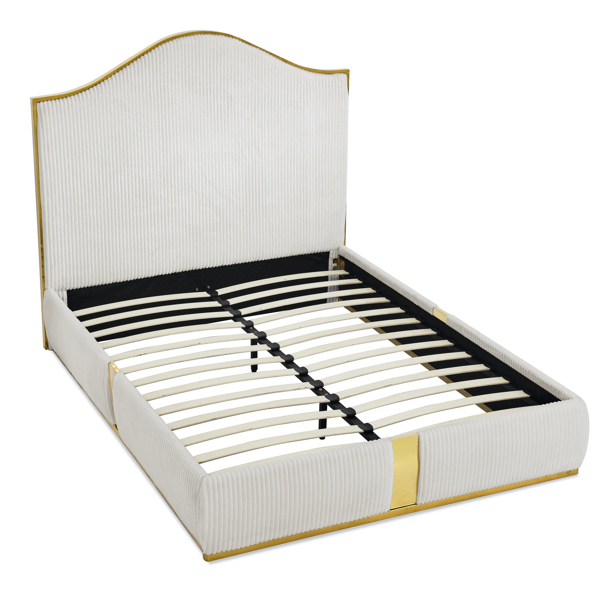 Corduroy Upholstered Bed Frame Queen Size 59.5" Tall Headboard Queen Bed Frame Metal Decoration /No Box Spring Needed - Atlantic Fine Furniture Melbourne FL