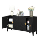 4 Door Sideboard Storage Cabinet For Living Room And Dining Room, 2 Large Cabinets With Gold Handles And Adjustable Shelf - Black