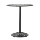 Elegant Cast Aluminum Round Bar Table With Romantic Filigree Design - Copper