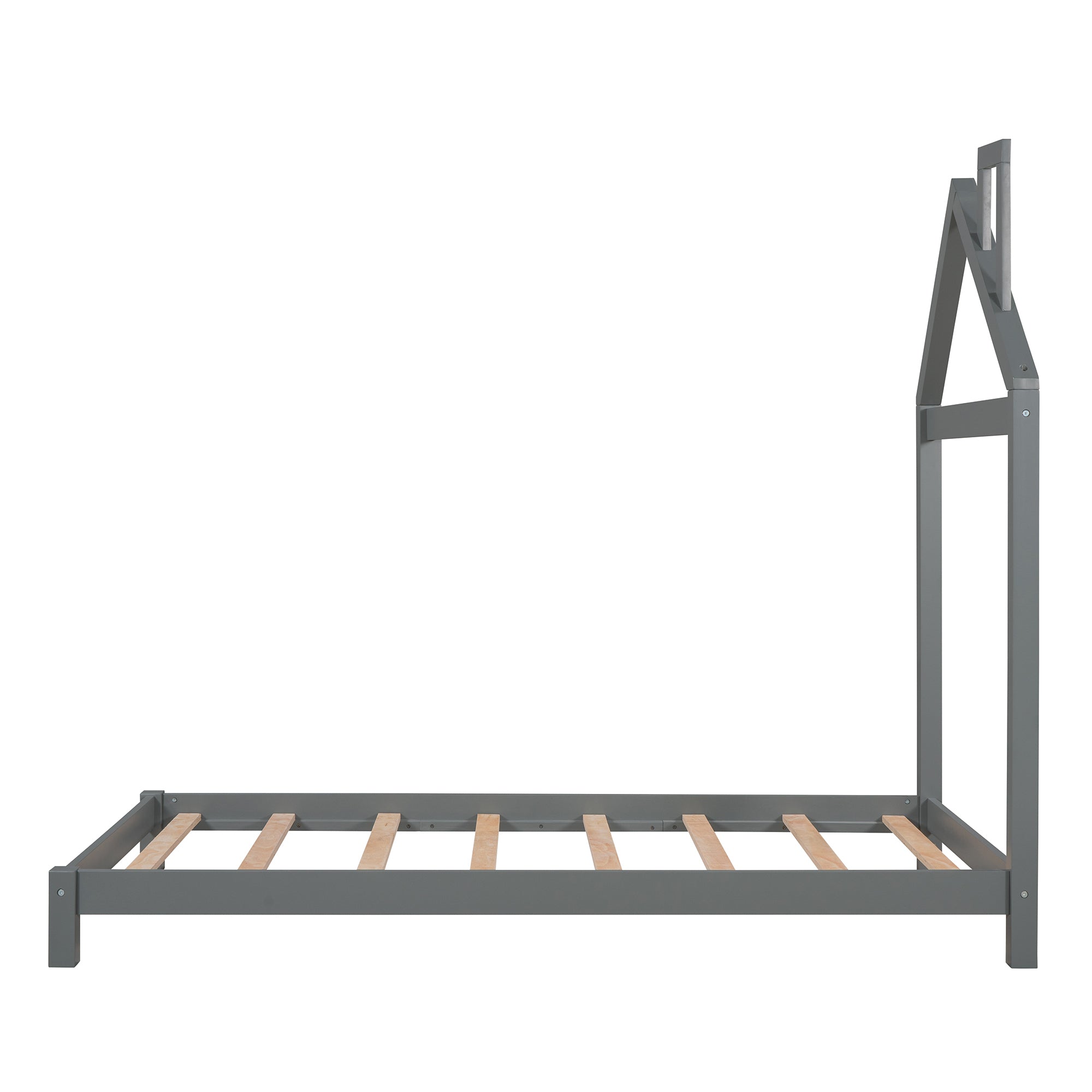 Twin Size Wood Platform Bed with House-shaped Headboard (Gray) - Atlantic Fine Furniture Melbourne FL