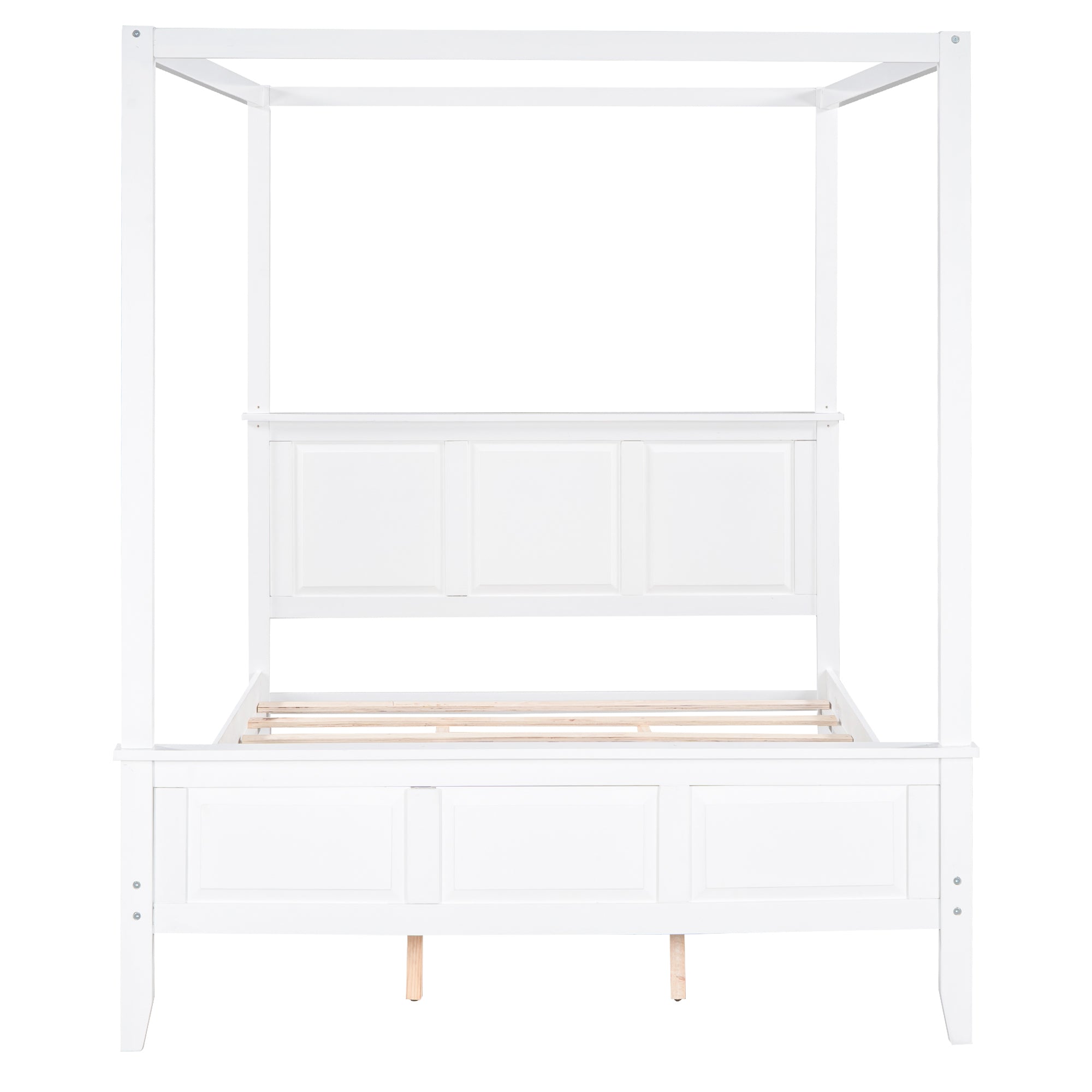 Queen Size Canopy Platform Bed with Headboard and Footboard,Slat Support Leg,White - Atlantic Fine Furniture Melbourne FL