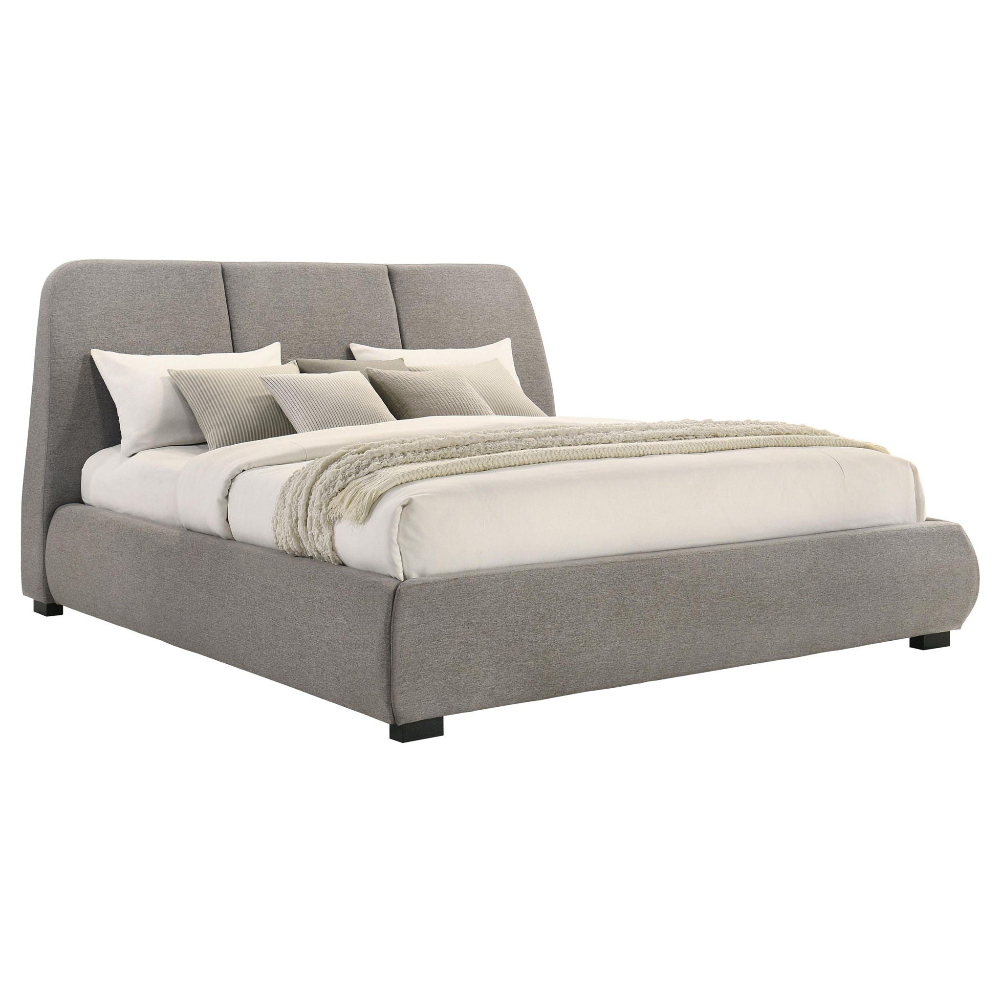 Mokena 46-inch Upholstered Eastern King Platform Bed Taupe