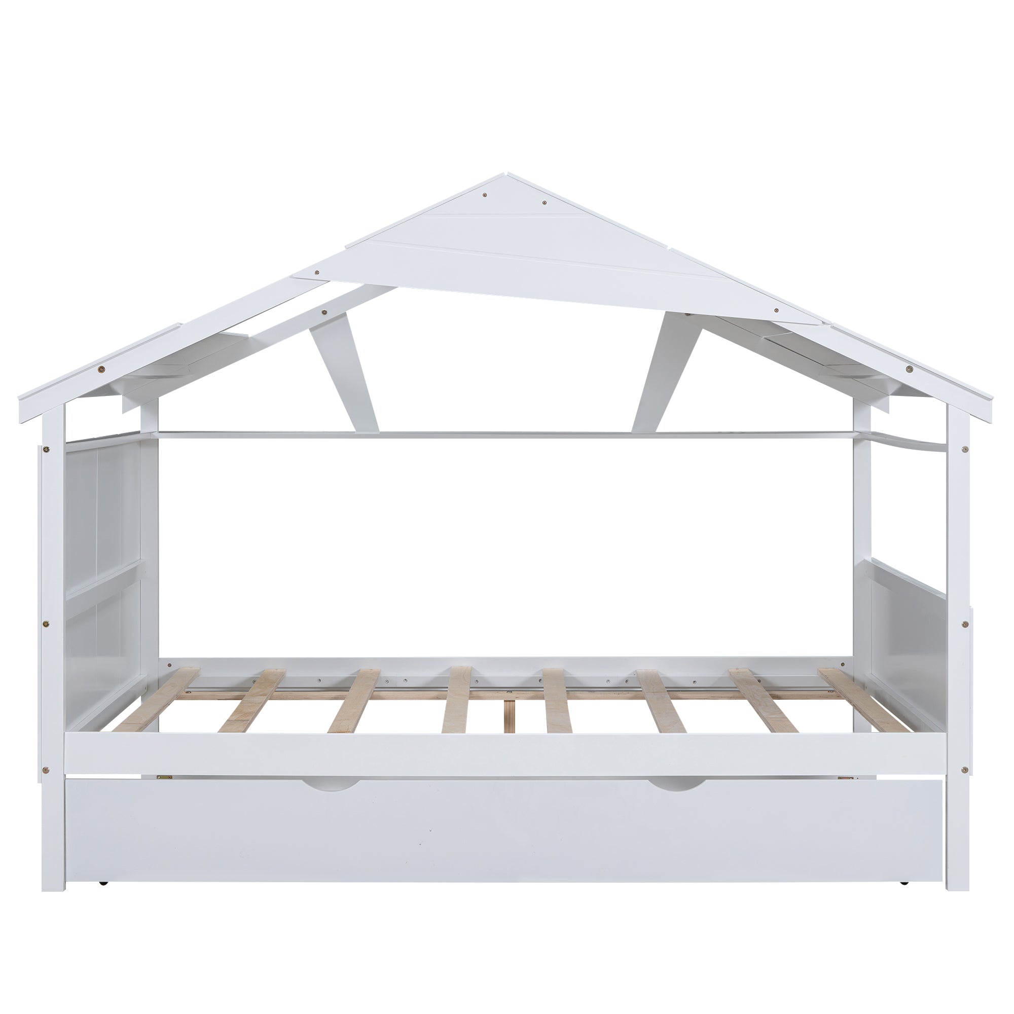 Wood Full Size House Bed with Twin Size Trundle and Storage, White - Atlantic Fine Furniture Melbourne FL