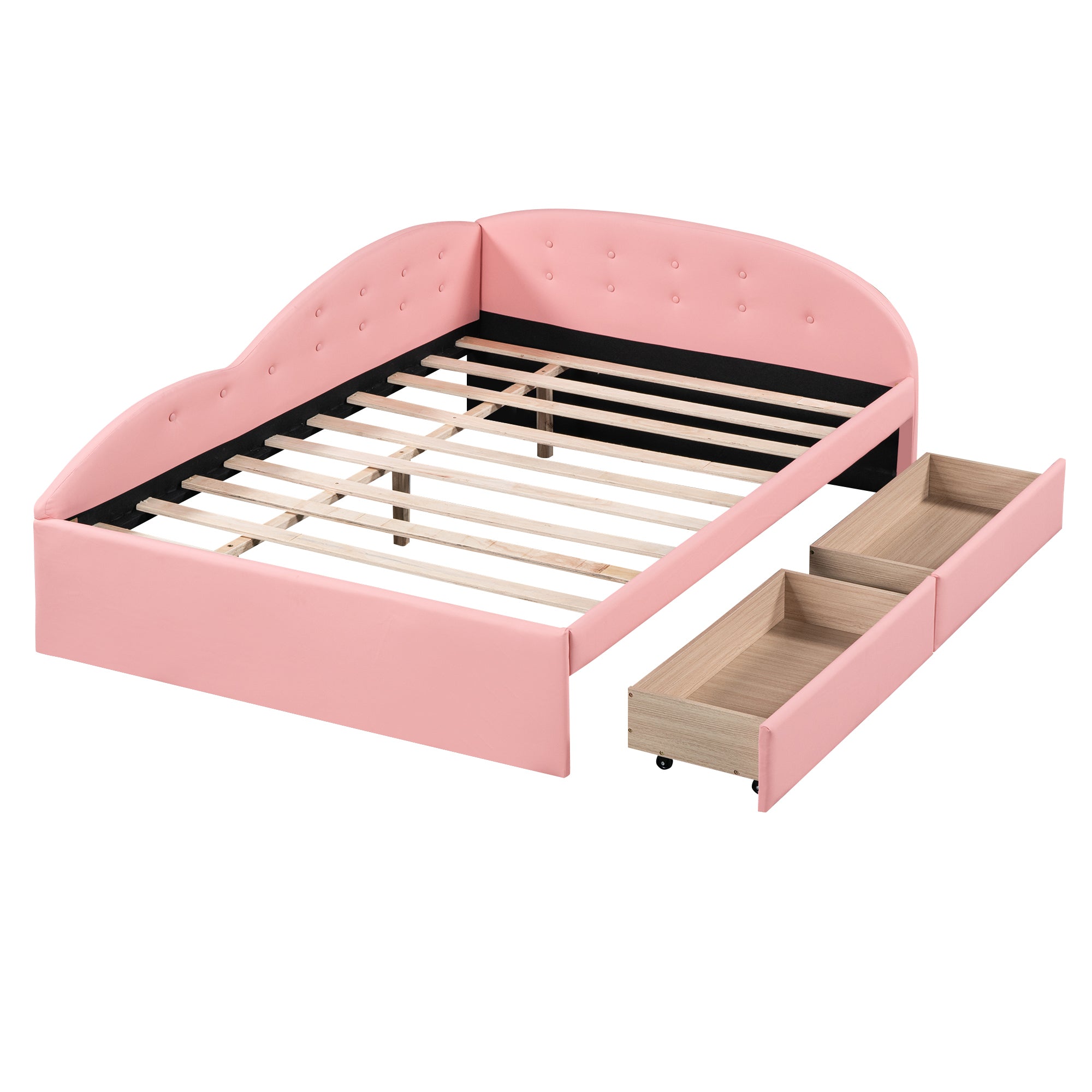 Full Size PU Upholstered Tufted Daybed with Two Drawers and Cloud Shaped Guardrail, Pink - Atlantic Fine Furniture Melbourne FL