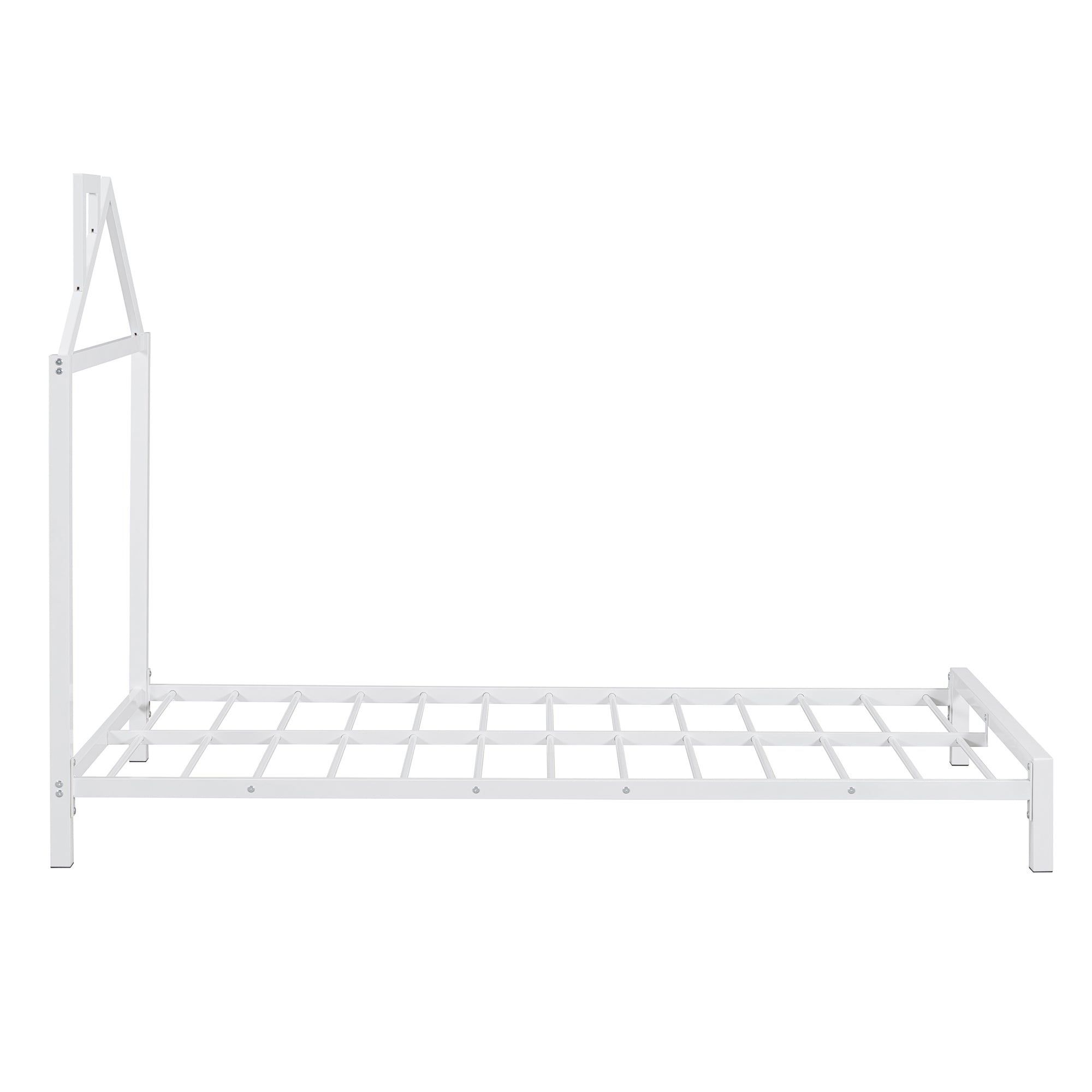 Twin Size Metal Platform Bed with House-Shaped Headboard Design, White - Atlantic Fine Furniture Melbourne FL
